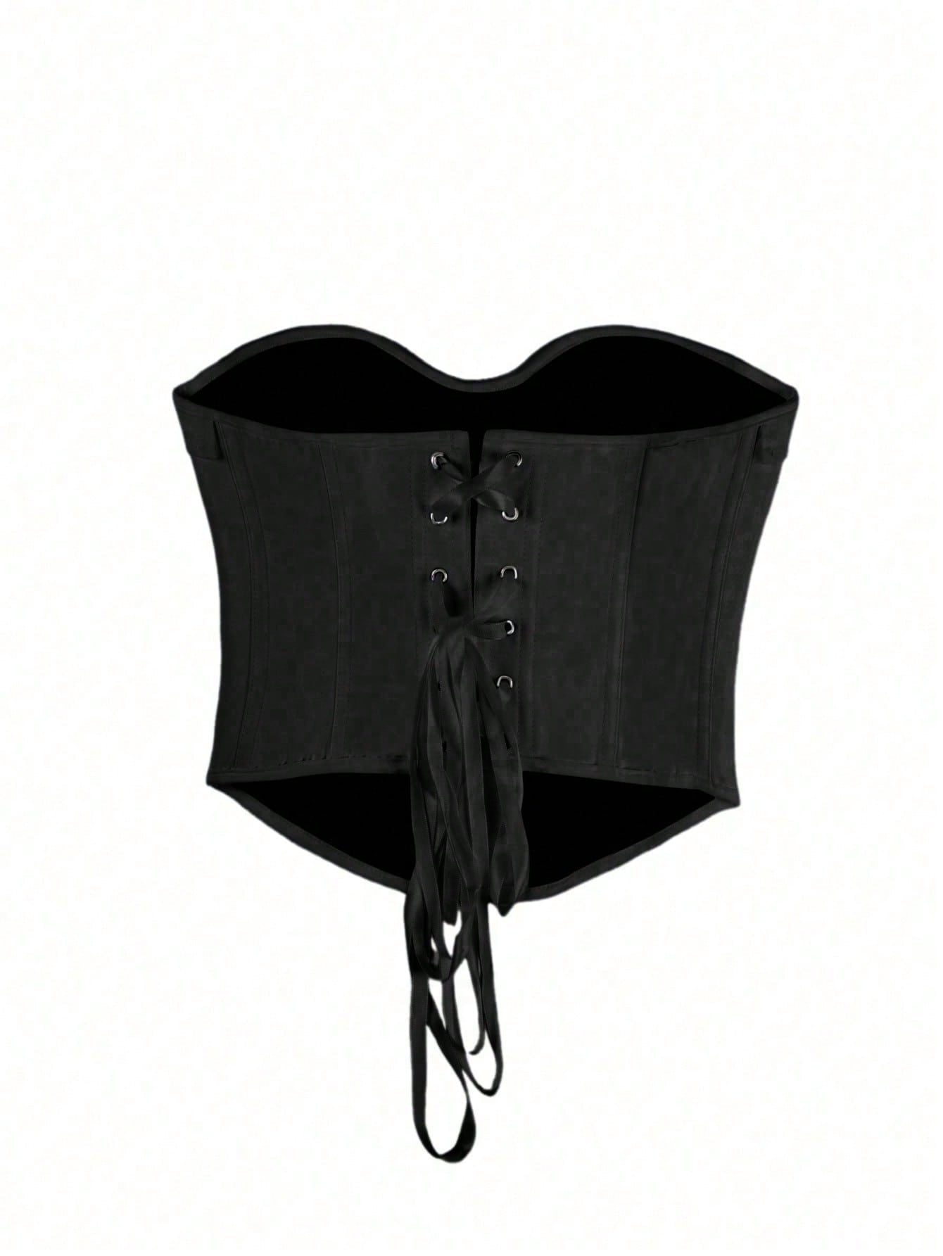 Women's Black Stripe Faux Leather Bustier corset top with strapless
