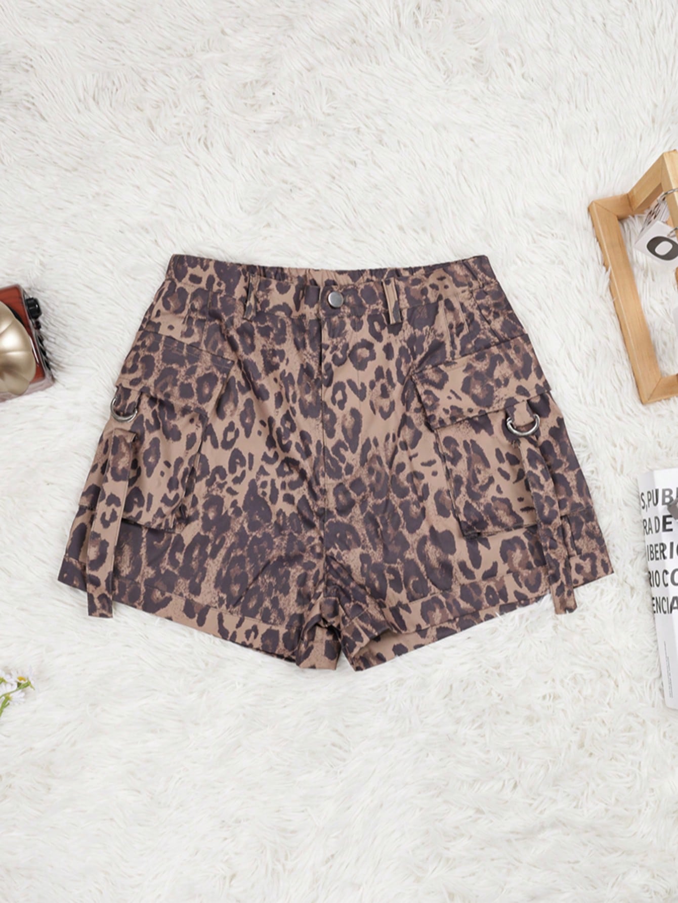 Women's Leopard Cotton Full-length cargo pants with cargo pockets