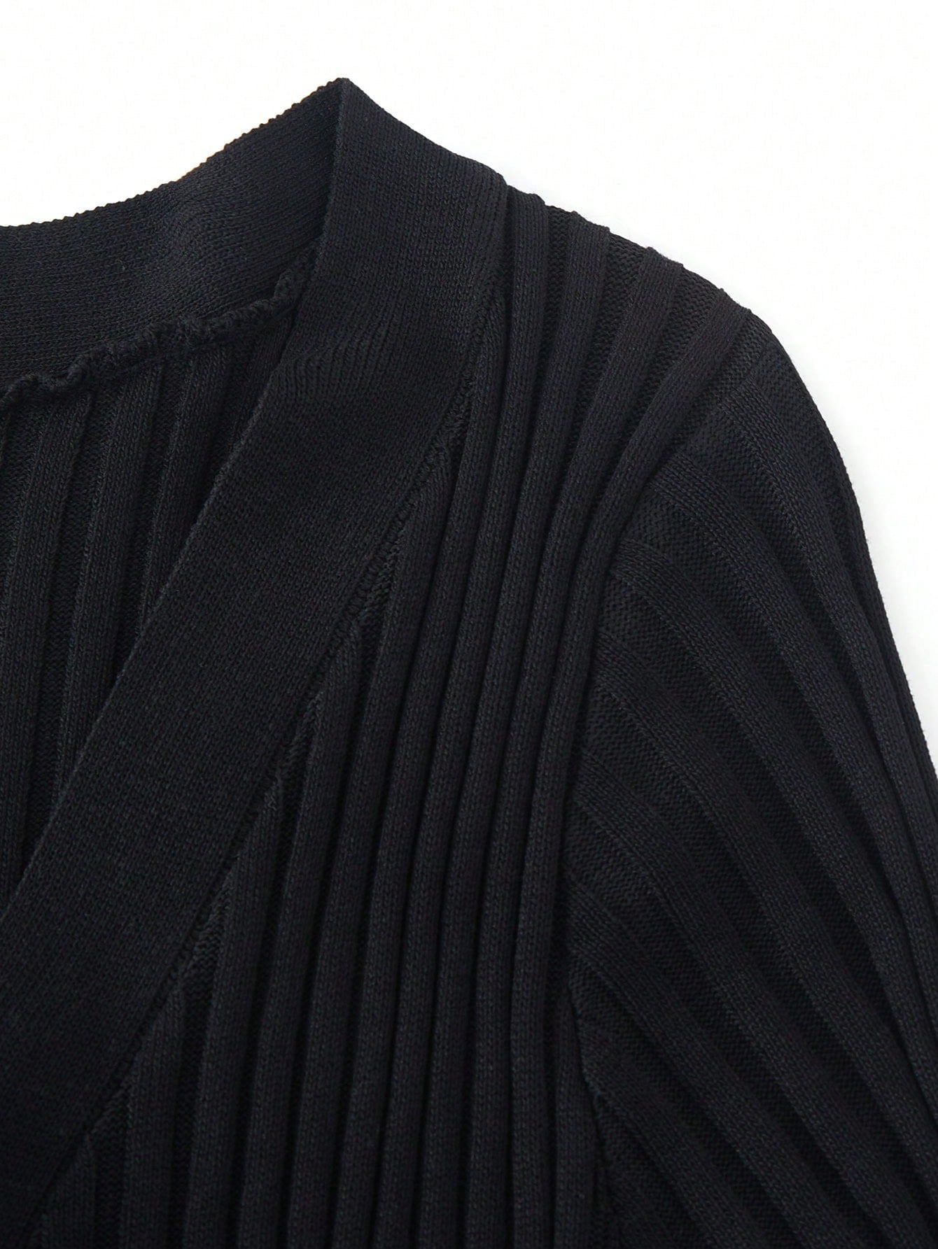 Women's Black Ribbed Knit Henley Top with Button Placket