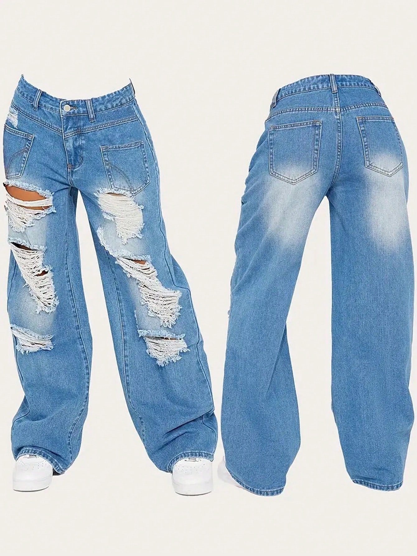 Women's Light Blue Cotton Blend Straight Leg Denim Style Cargo Pants