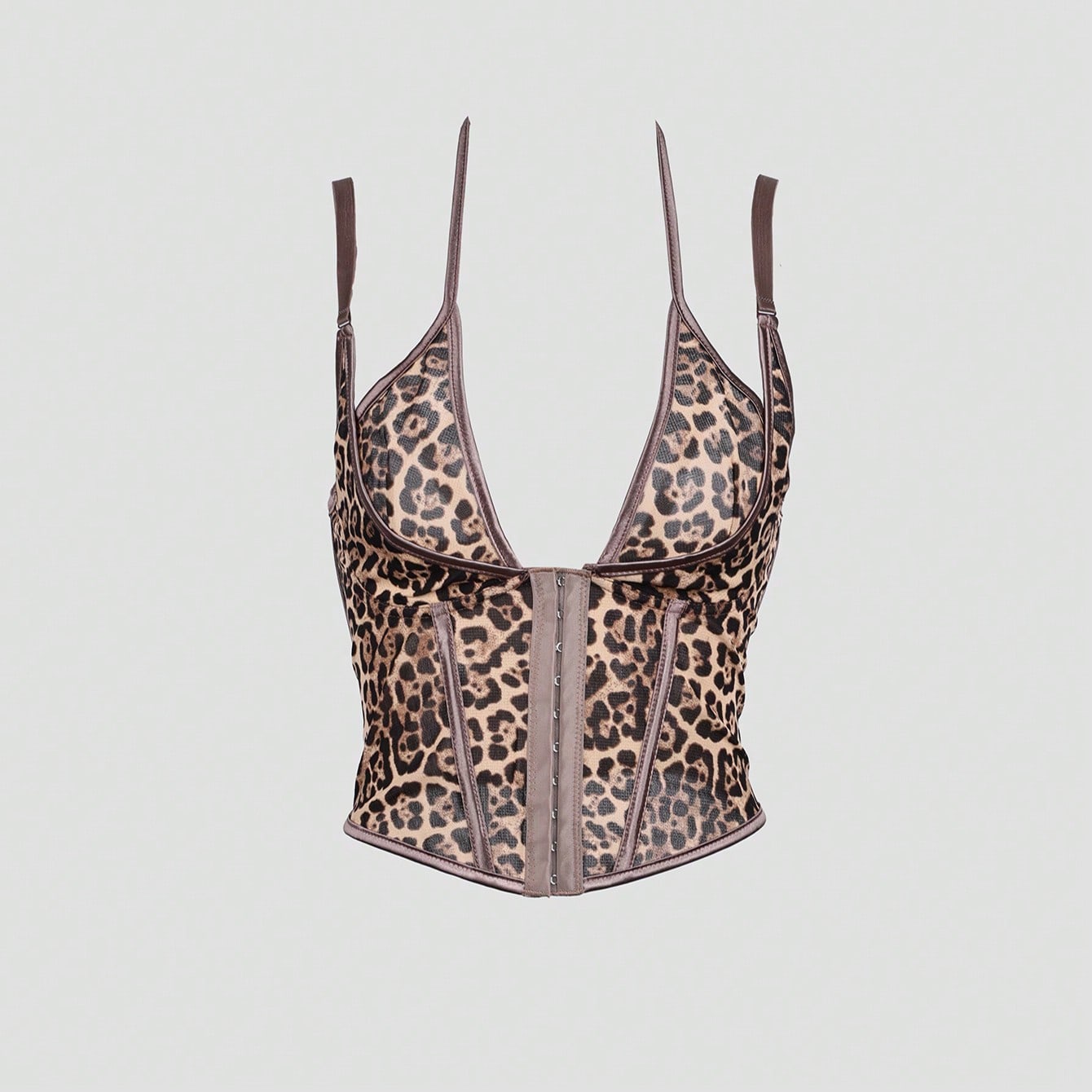 Women's Leopard Print Corset Halter Top with Hook & Eye Closure