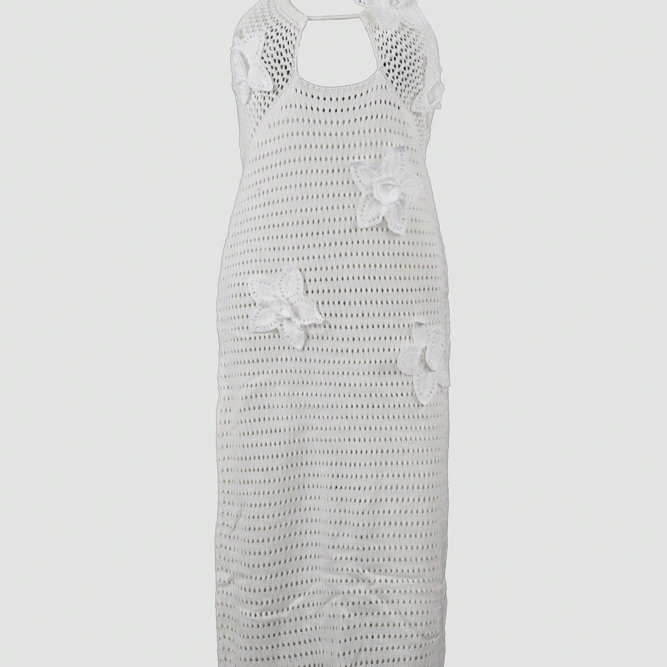 Women's Floral Applique Hollow Out Halter Maxi Dress Knit Summer Beachwear