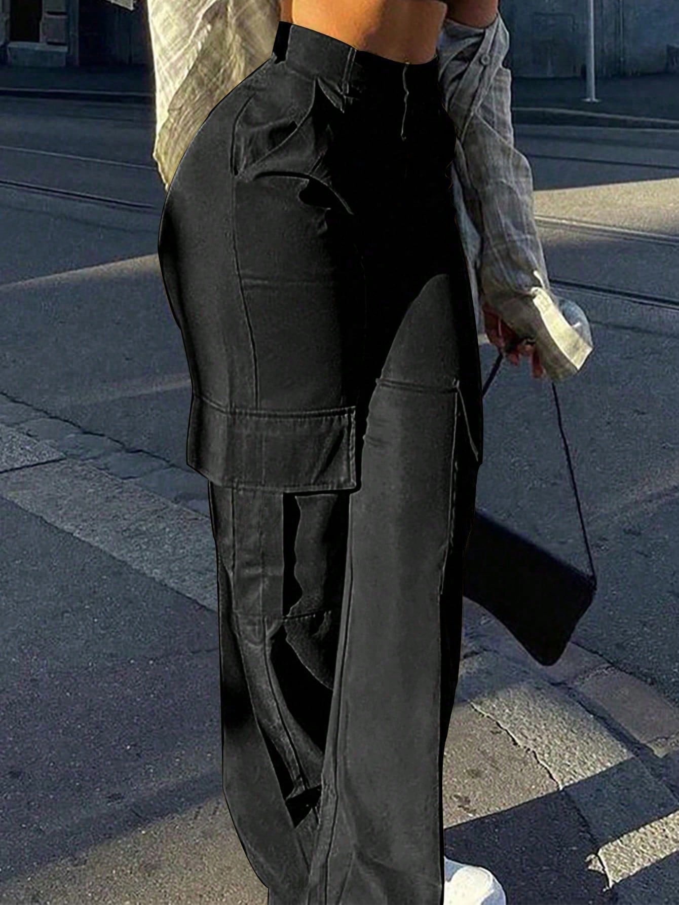 Women's High-Waist Wide-Leg Cargo Pants with Drawstring