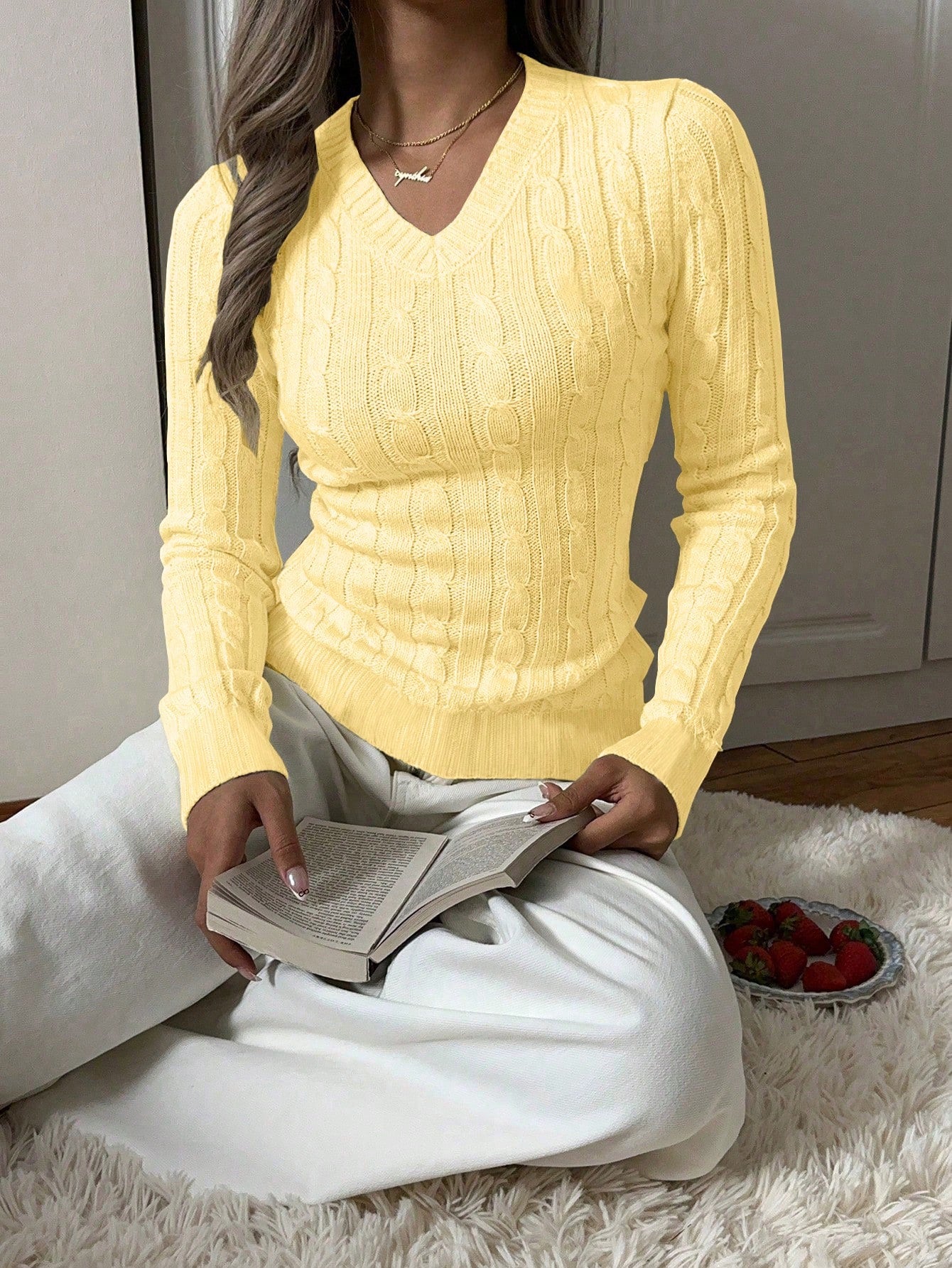 Women's Yellow Ribbed Knit Midi Bodycon Dress