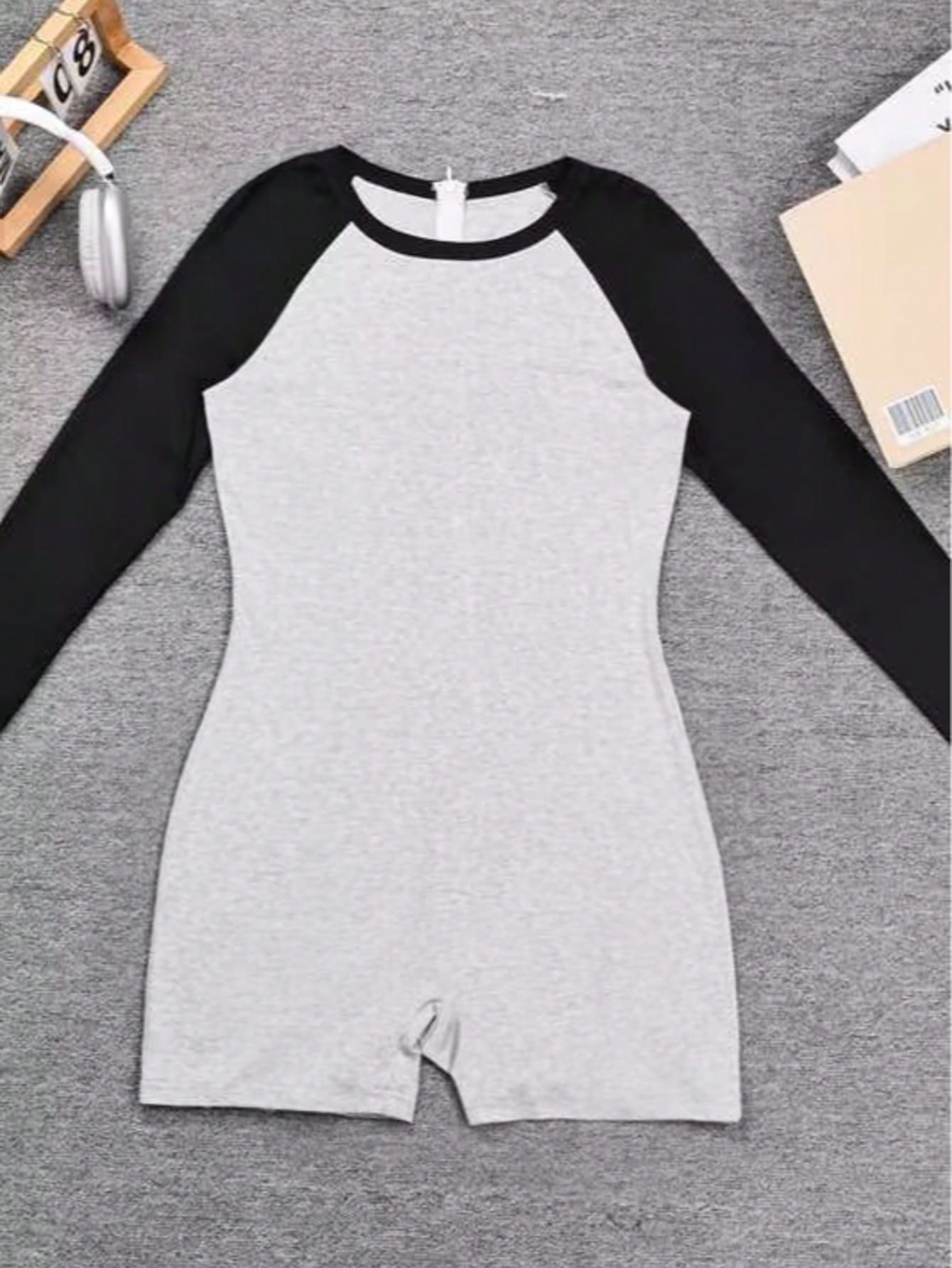 Women's Grey Black Color-Block Long Sleeve Bodycon Mini Dress