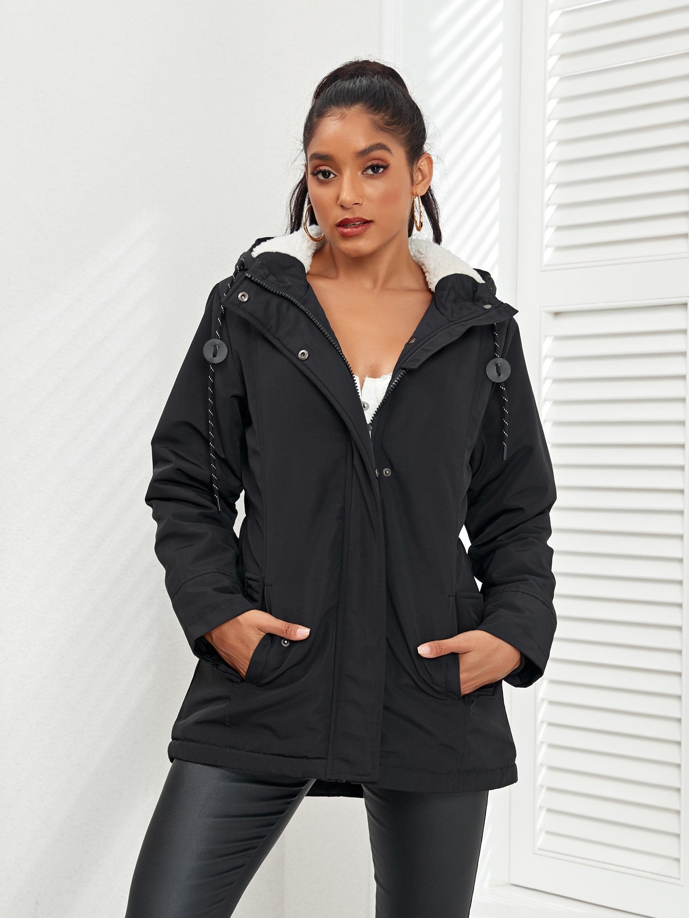 Women's Black Quilted Padded Winter Coat