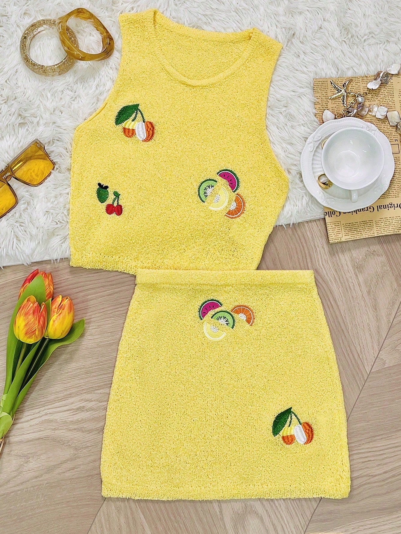 Women's Yellow Ribbed Knit Henley Top with Button Placket