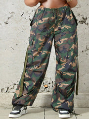 Women's Camouflage Cargo Pants, High-Waisted Loose Fit Streetwear Trousers