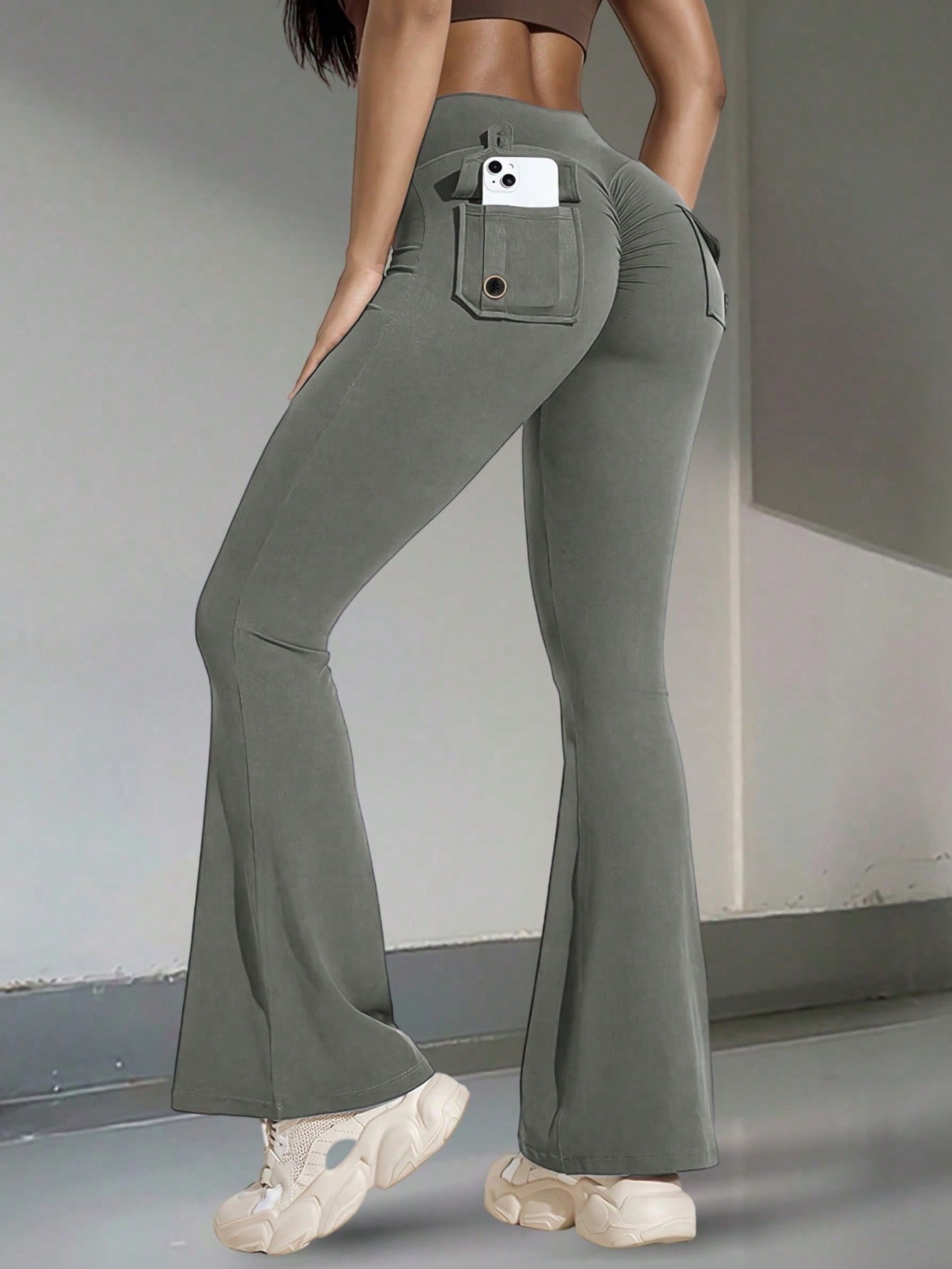 Women's Grey High-Waist Yoga Pants