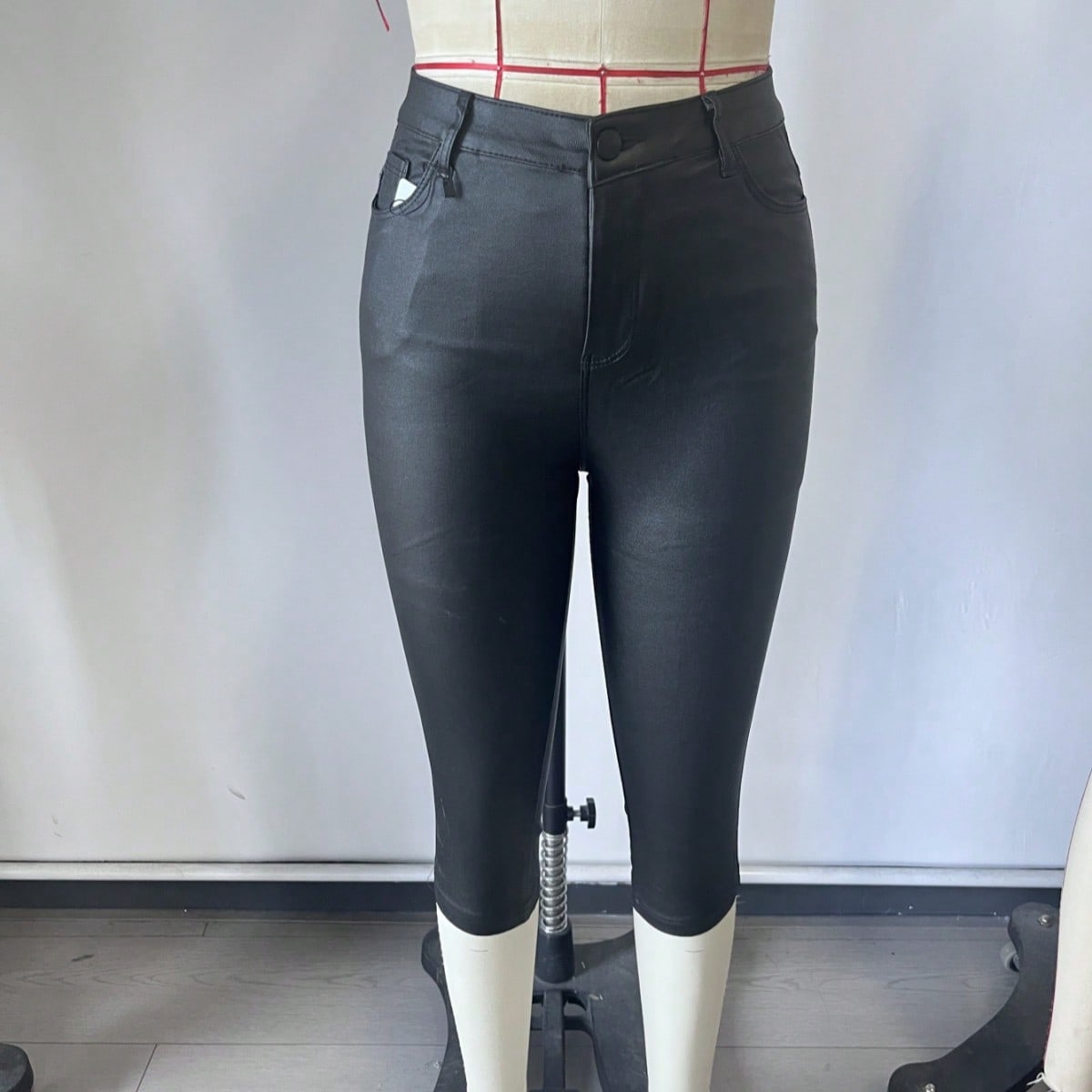 Women's Black Polyester Full-length pants with wide-leg