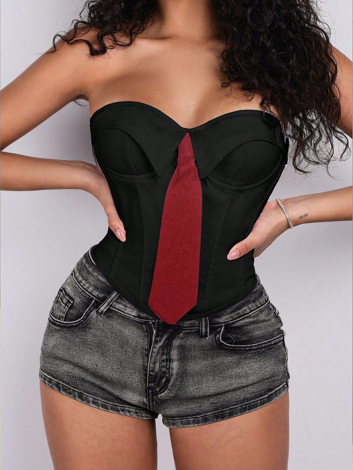 Women's Black Faux Leather Bustier corset top with strapless