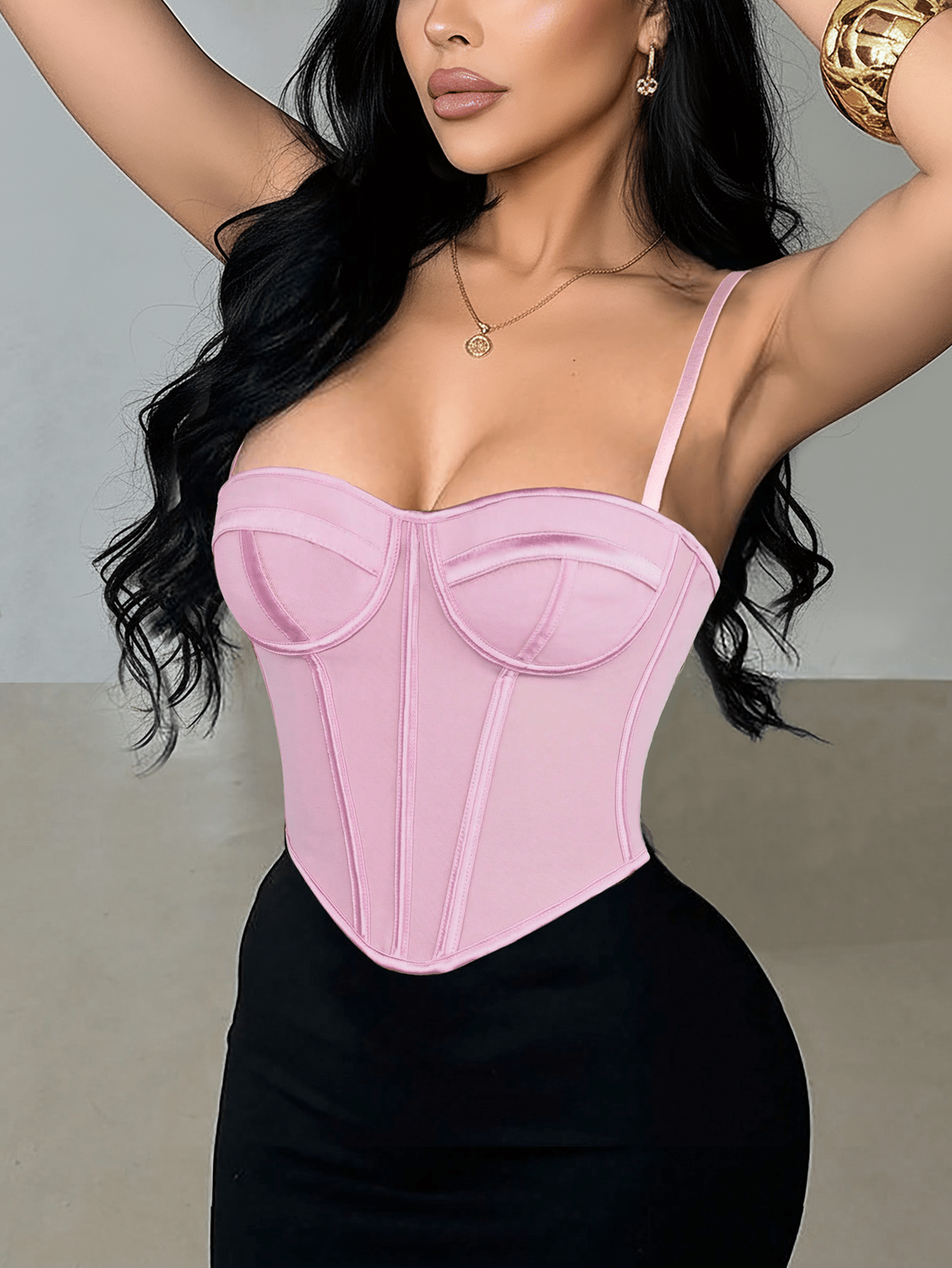 Women's Apperloth Women Sexy Pink Satin Corset Top Sleeveless