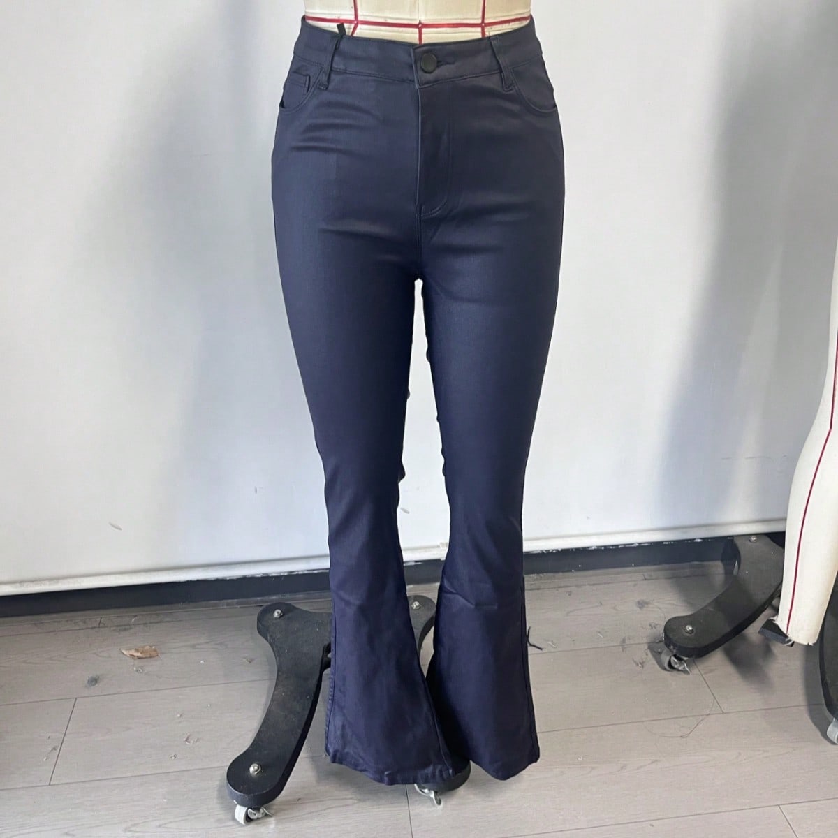 Women's Royal Blue High Waisted Flare Pants with Smooth Finish