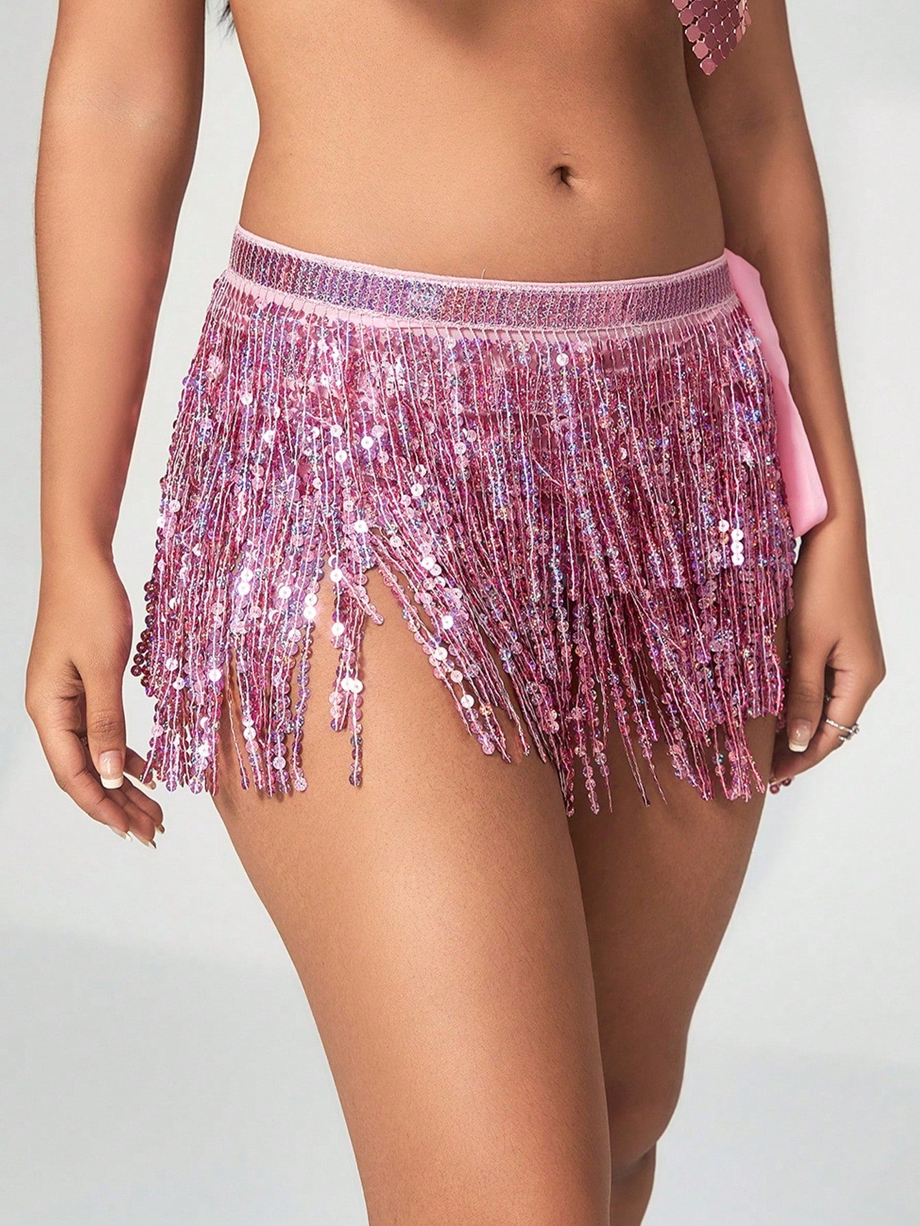 Women's Pink Sequin Fringe Mini Skirt