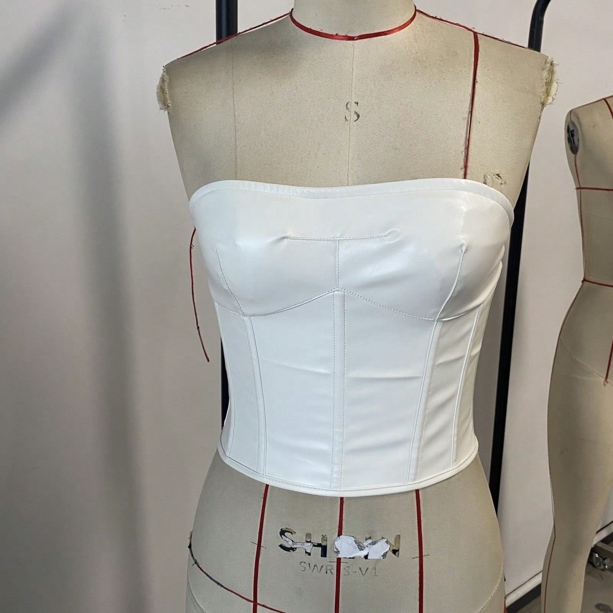 Women's White Faux Leather Bustier corset top with strapless