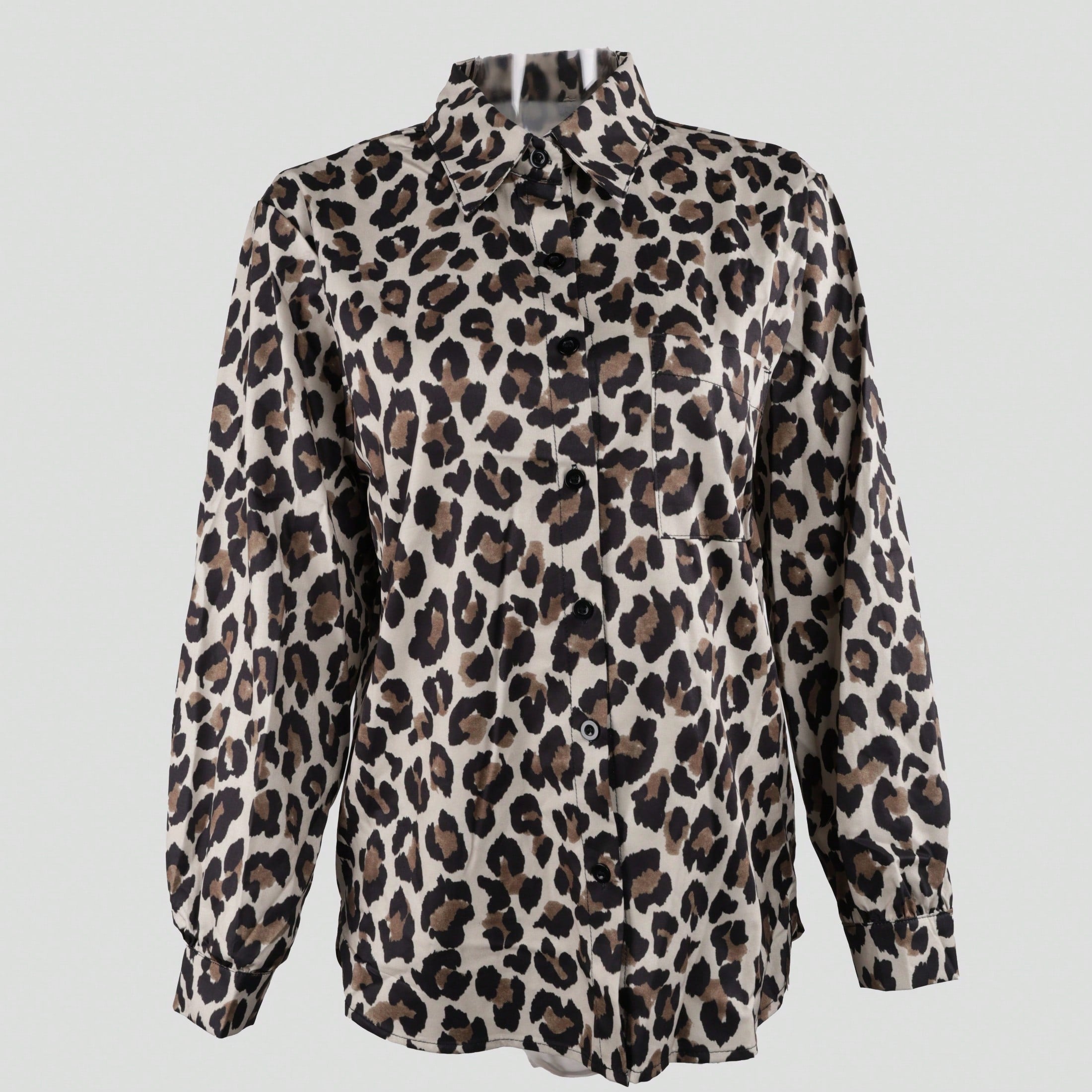 Women's Women Leopard Print Long Sleeve Button Down Shirt Chic Animal Print Blouse
