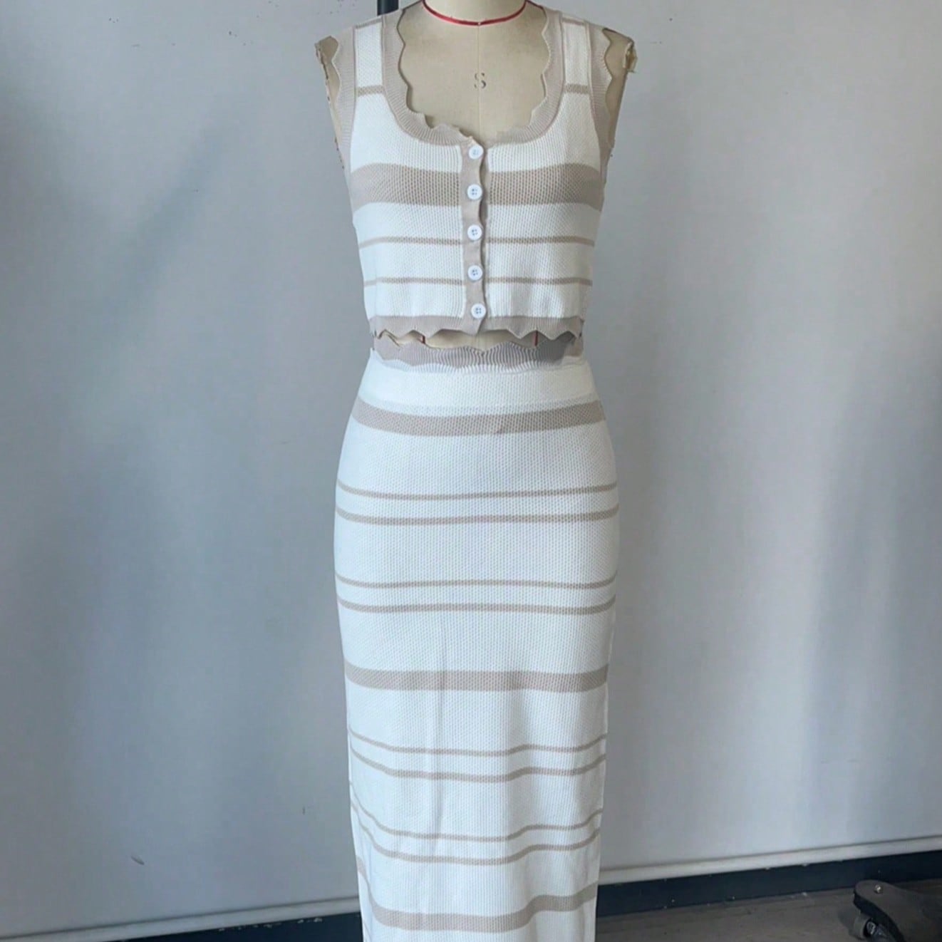 Women's Khaki Ribbed Knit Midi bodycon dress with sleeveless