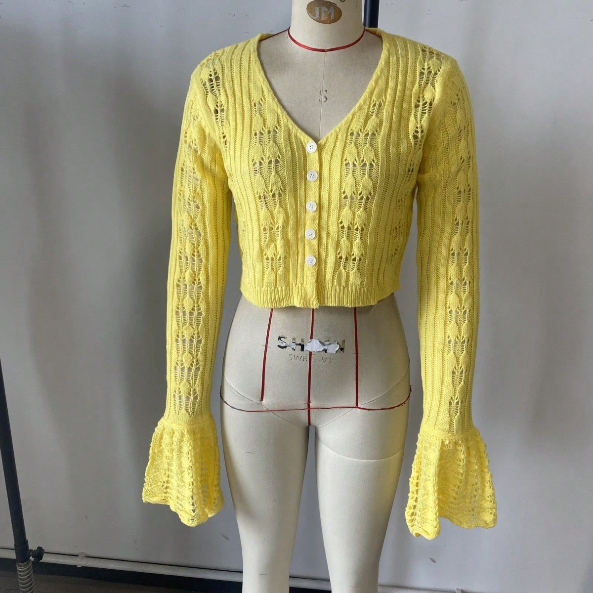Women's Yellow Ribbed Knit Henley Top with Button Placket