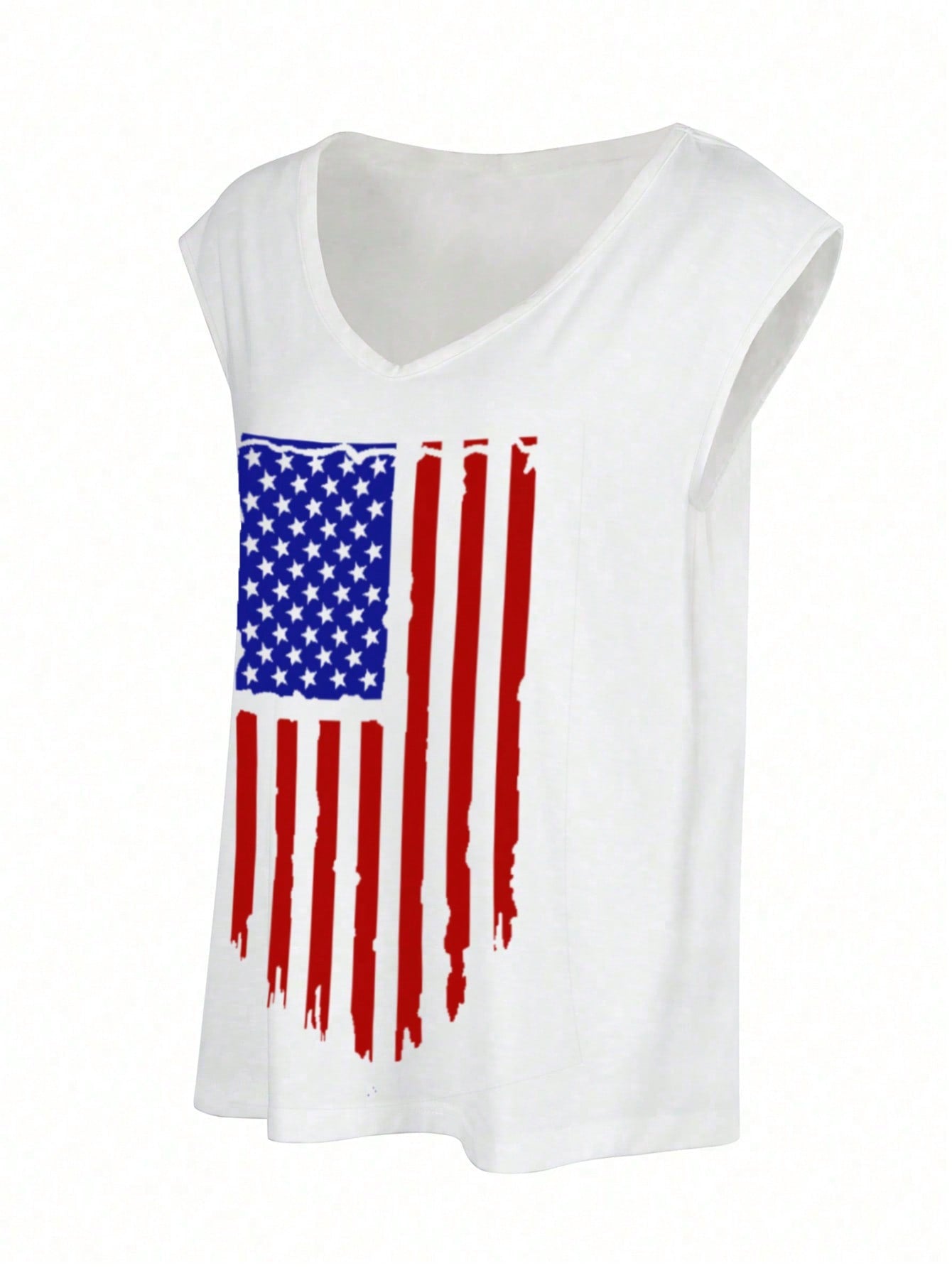 Women's American Flag Graphic V-Neck Short-Sleeve T-Shirt/Vest - Patriotic Casual & Daily Wear Top