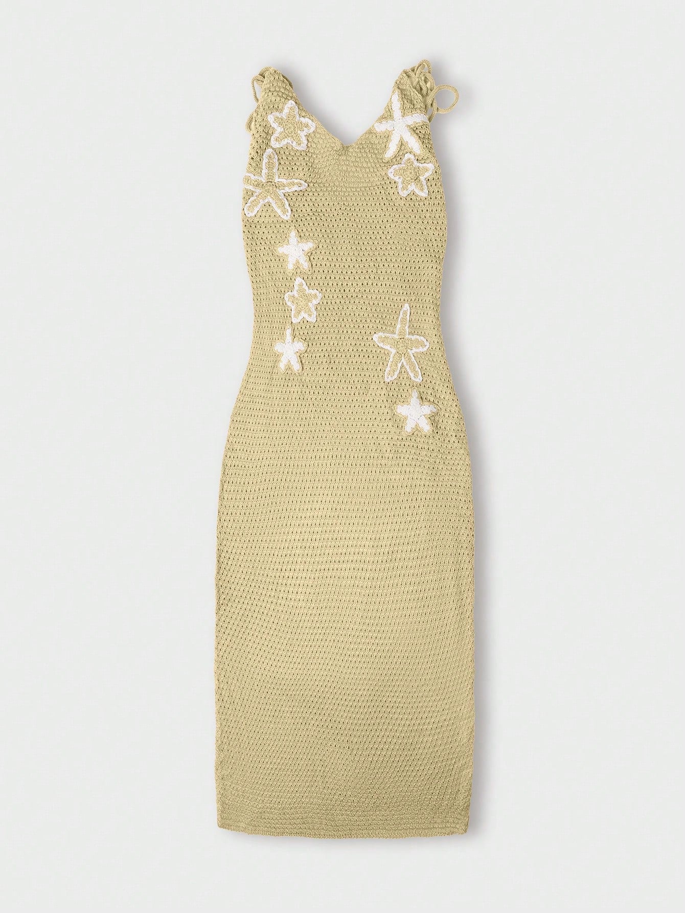 Women's Elegant Crochet Knit Maxi Dress Women's Sleeveless Bodycon Long Dress Floral Applique