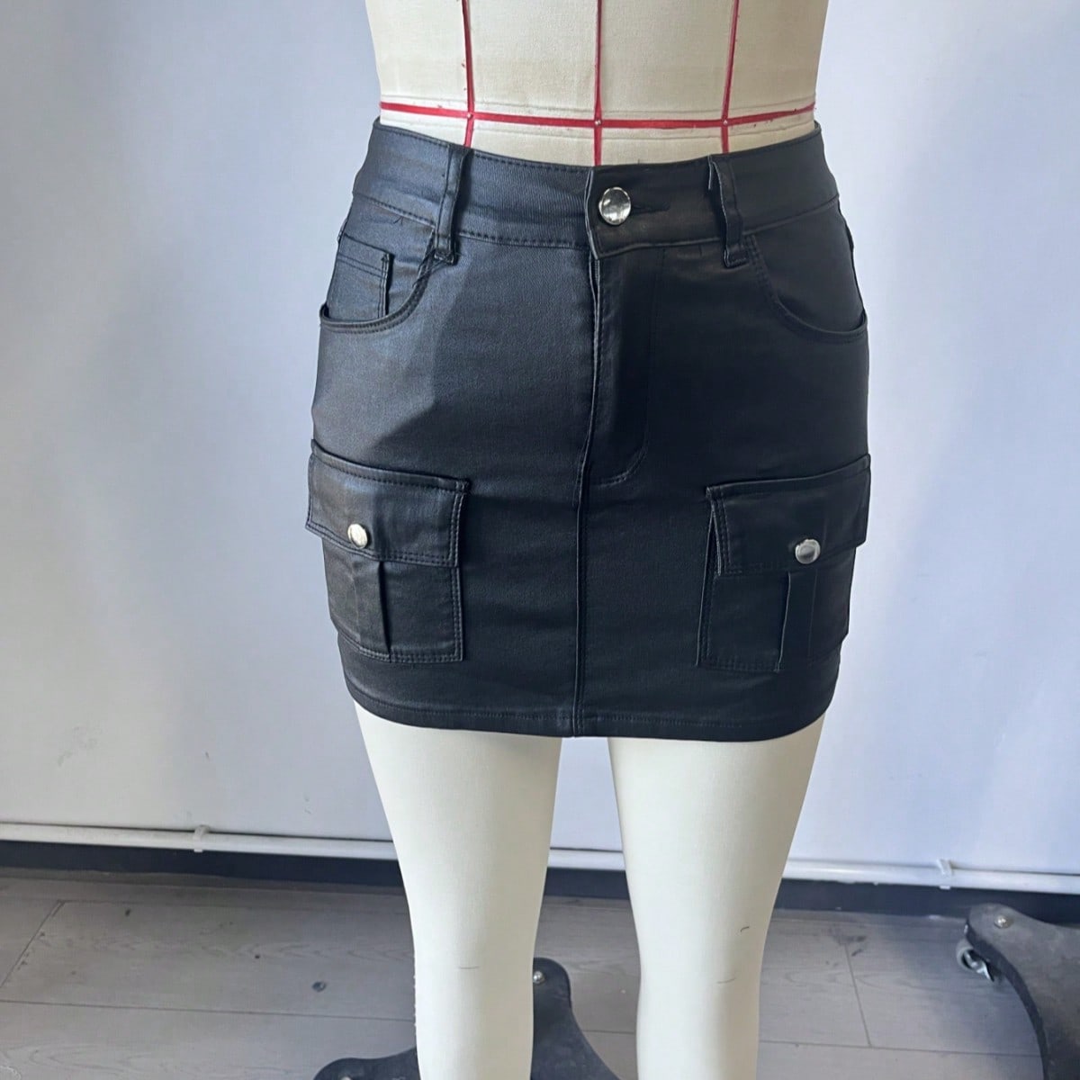 Women's Black Polyester Blend High Rise Bodycon Mini Skirt