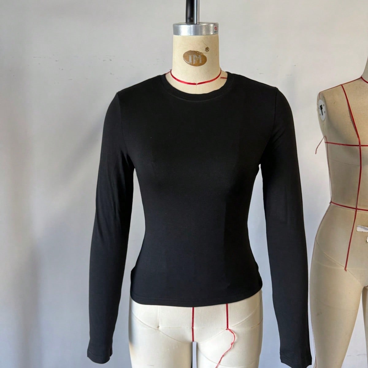 Women's Black Polyester Blouse with long-sleeve