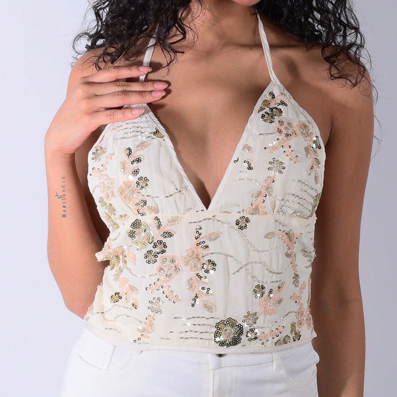 Women's Floral Print Halter Neck Deep V-Neck Top - Sleeveless Casual Summer Blouse