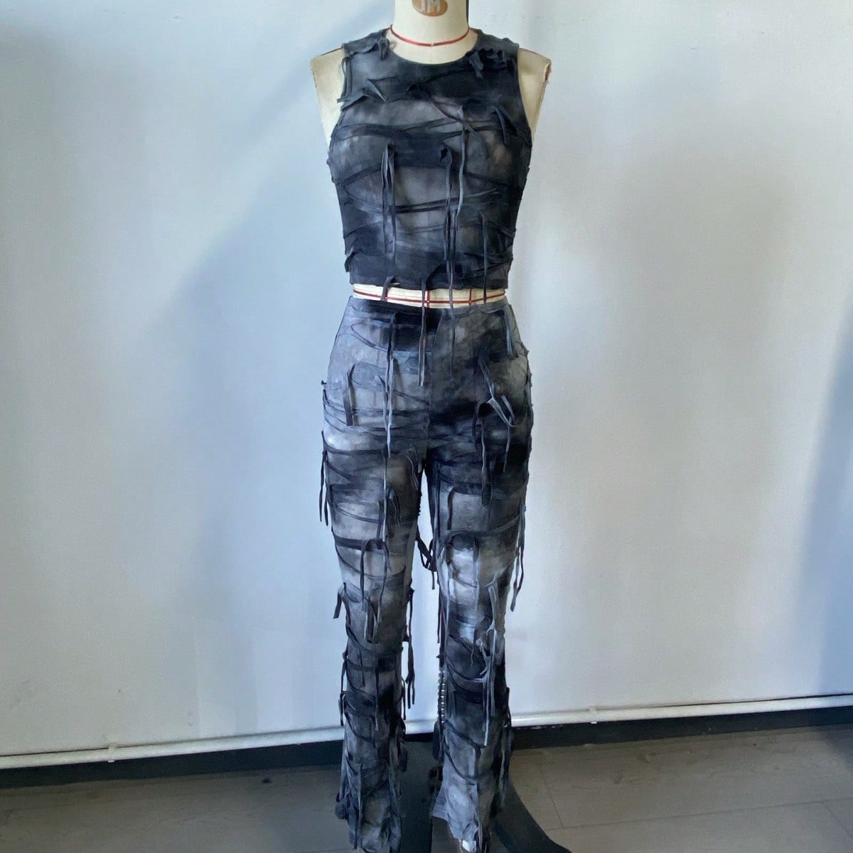 Women's Dusty Gray Polyester Co-ord set with crop top