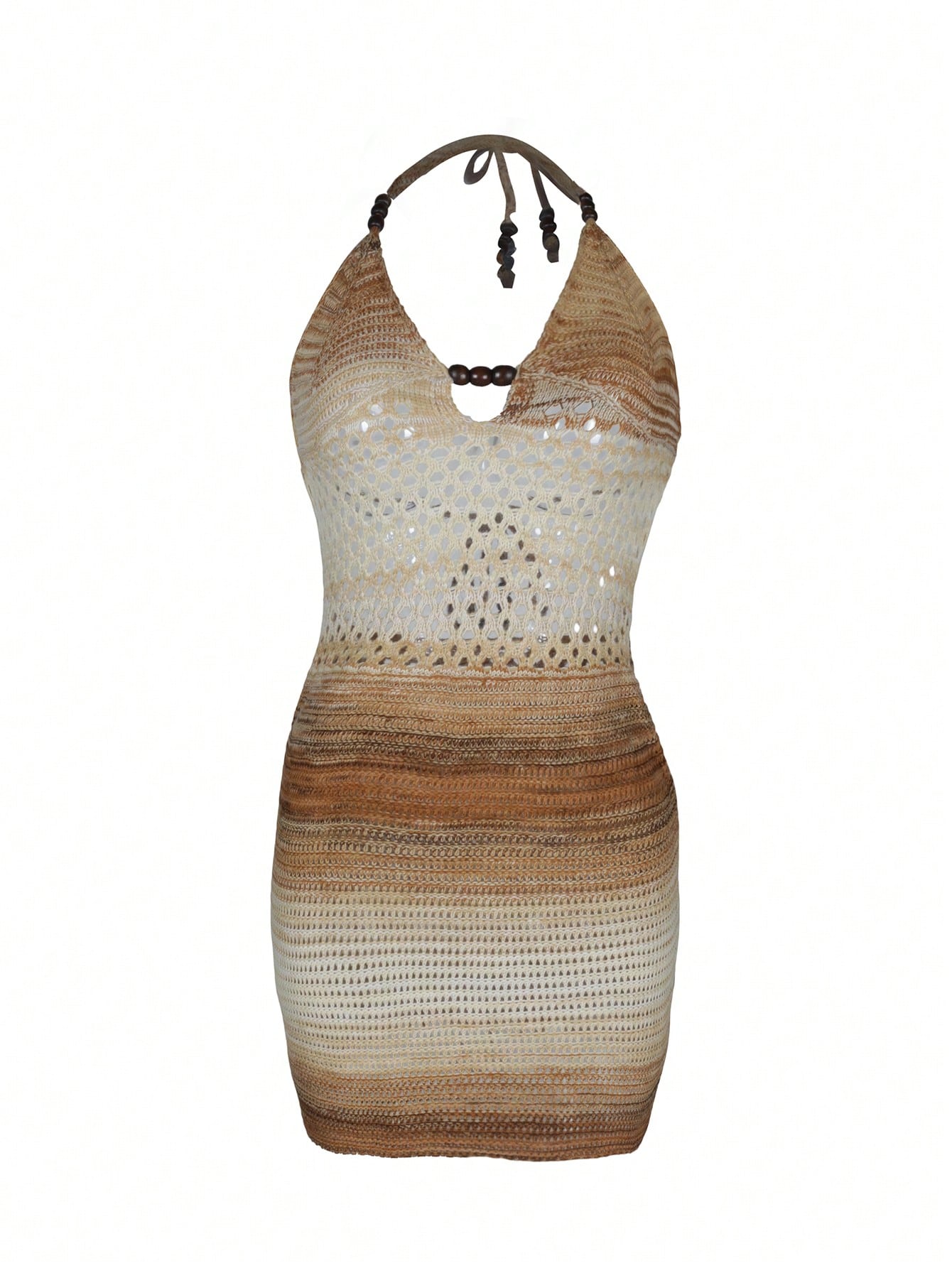 Women's Crochet Halter Mini Dress Gradient Hollow Out Beachwear
