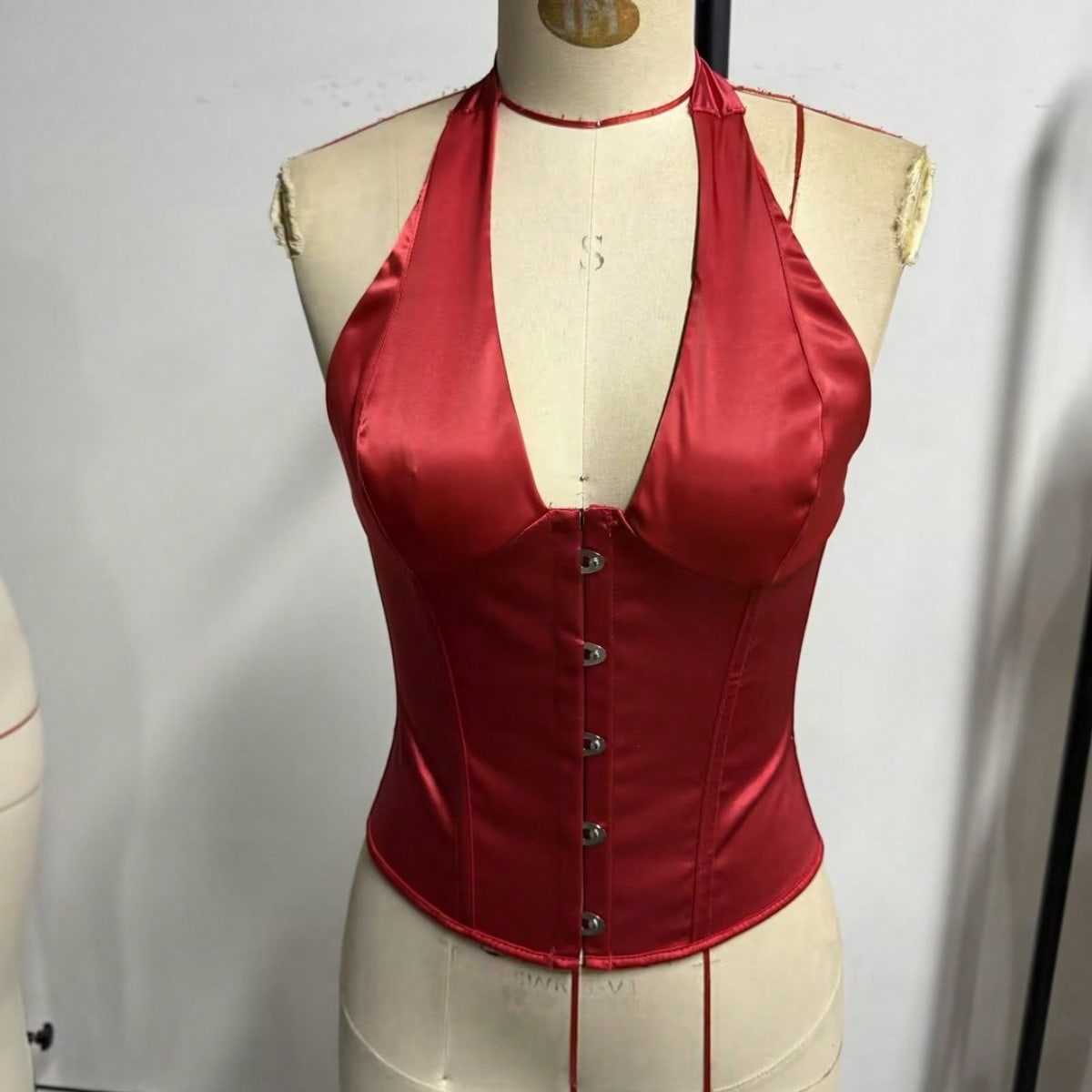Women's Bright Red Lace Corset Top