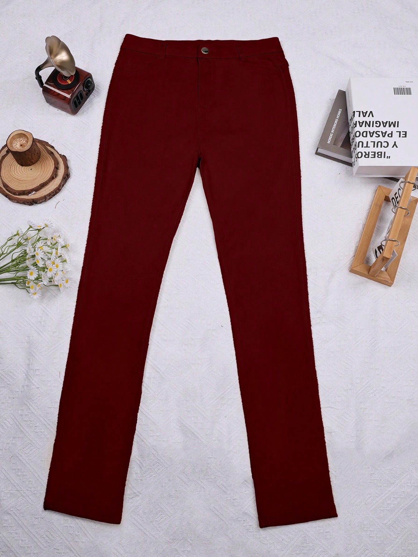Women's Plus Size Women's Wine Red High Waist Skinny PU Leather Pants