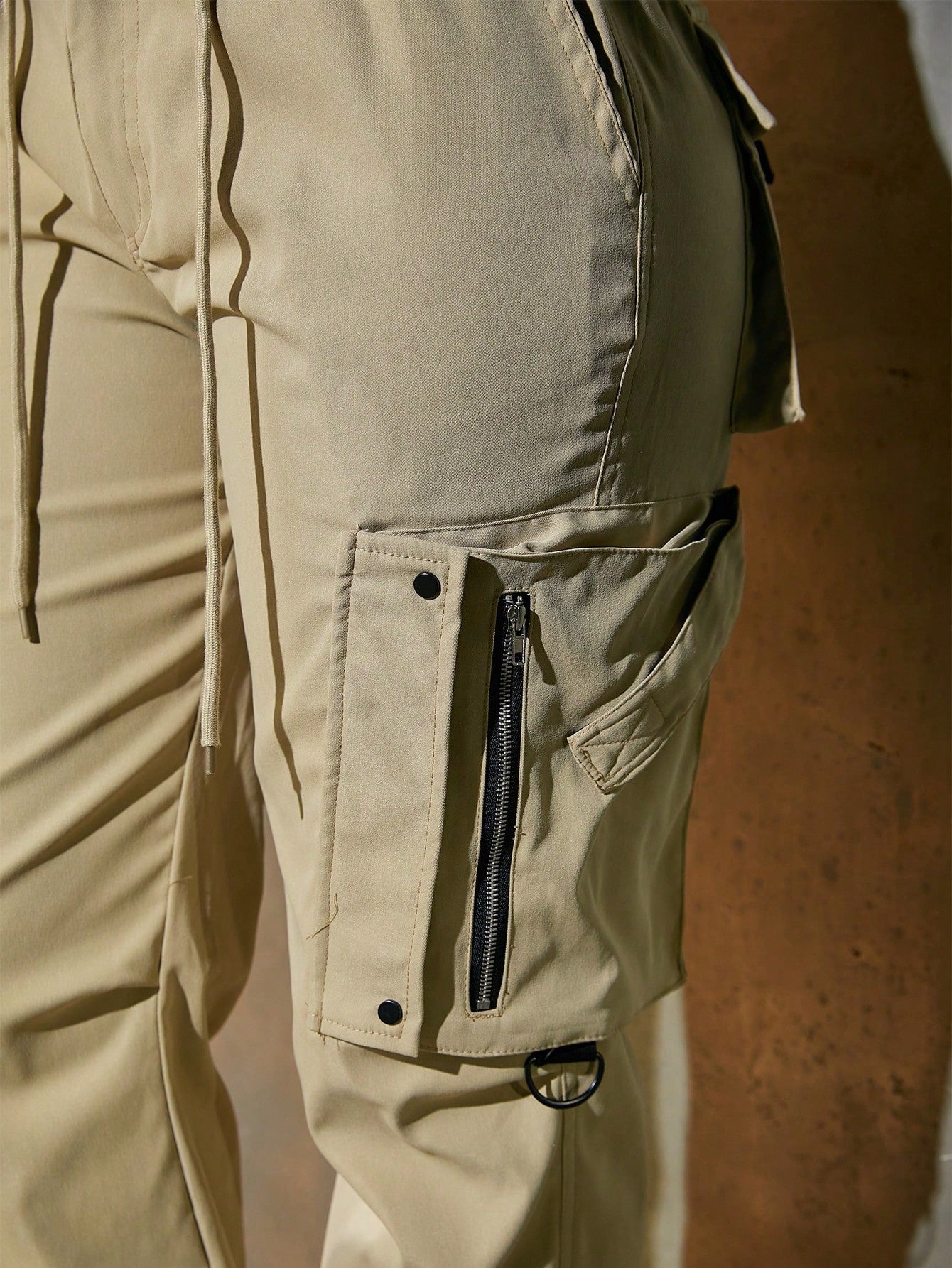 Women's Khaki High Waist Cargo Pants Multi-Pocket Zip Detail Joggers Wholesale