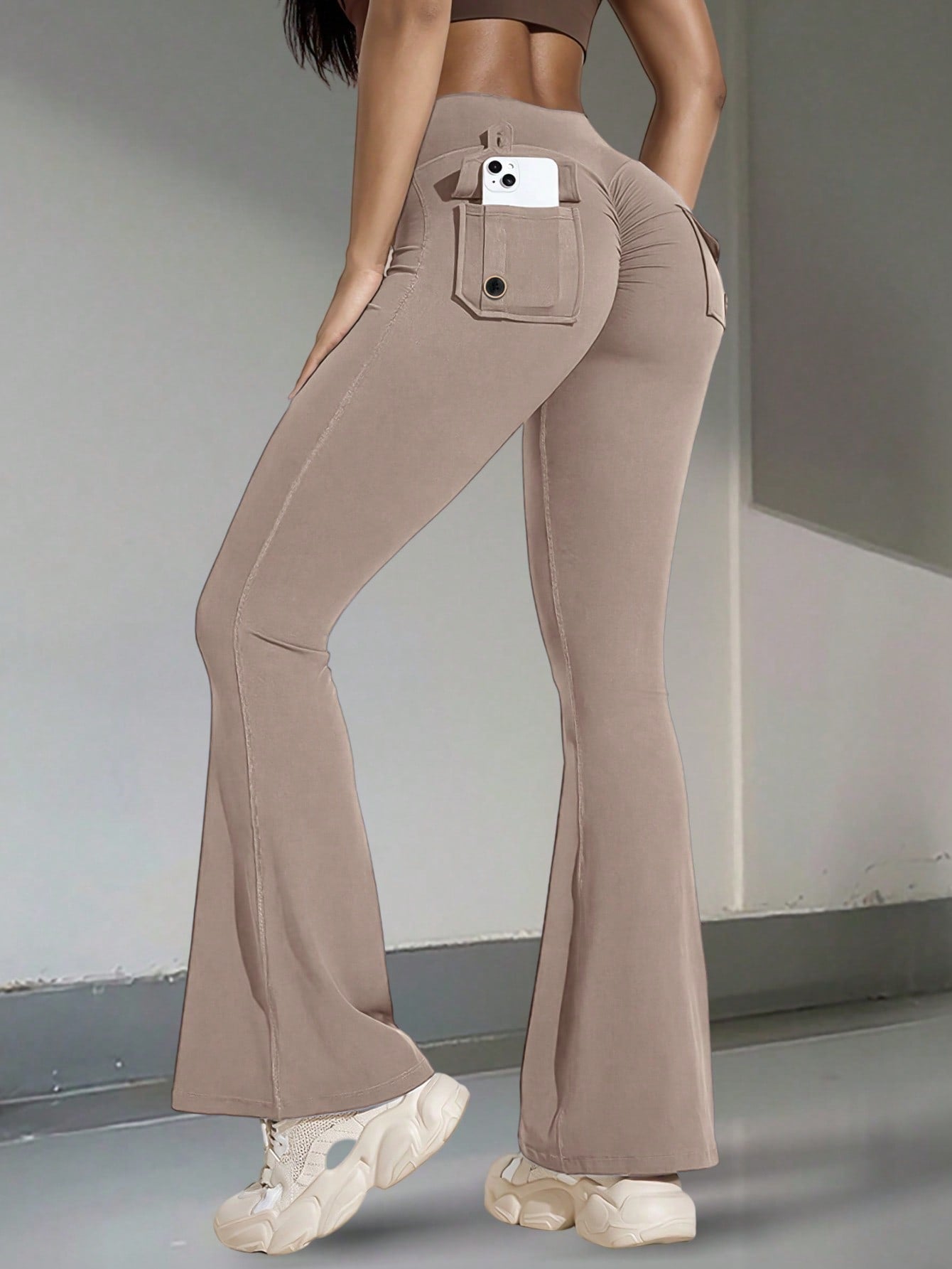 Women's Khaki High-Waist Yoga Pants