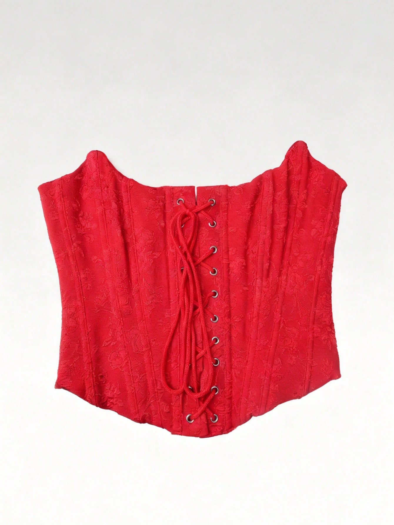 Women's Red Lace-Up Floral Corset Top