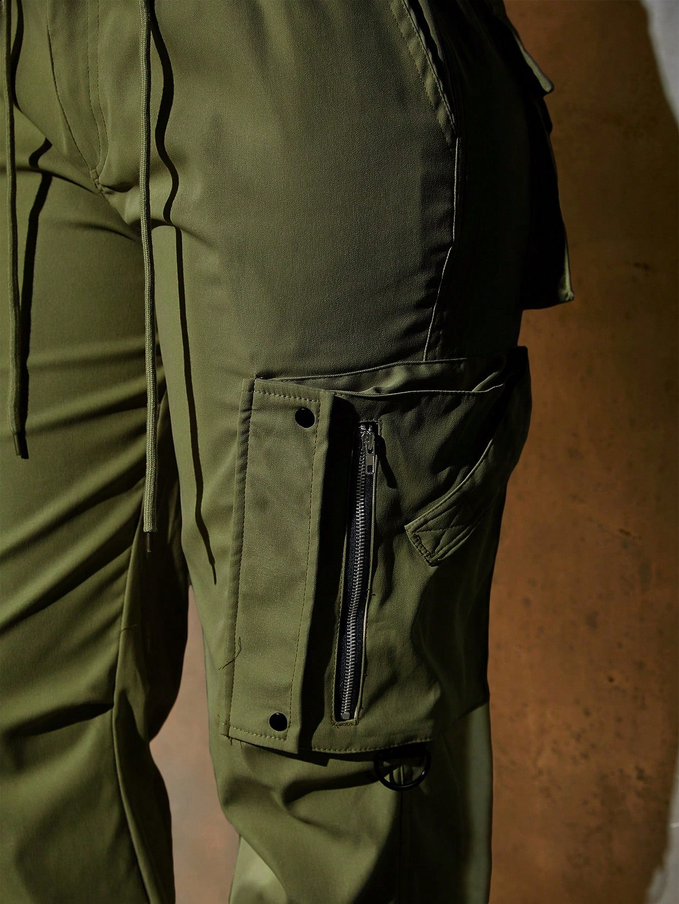 Women's Army Green High Waisted Zipper Detail Cargo Pants Streetwear Trousers