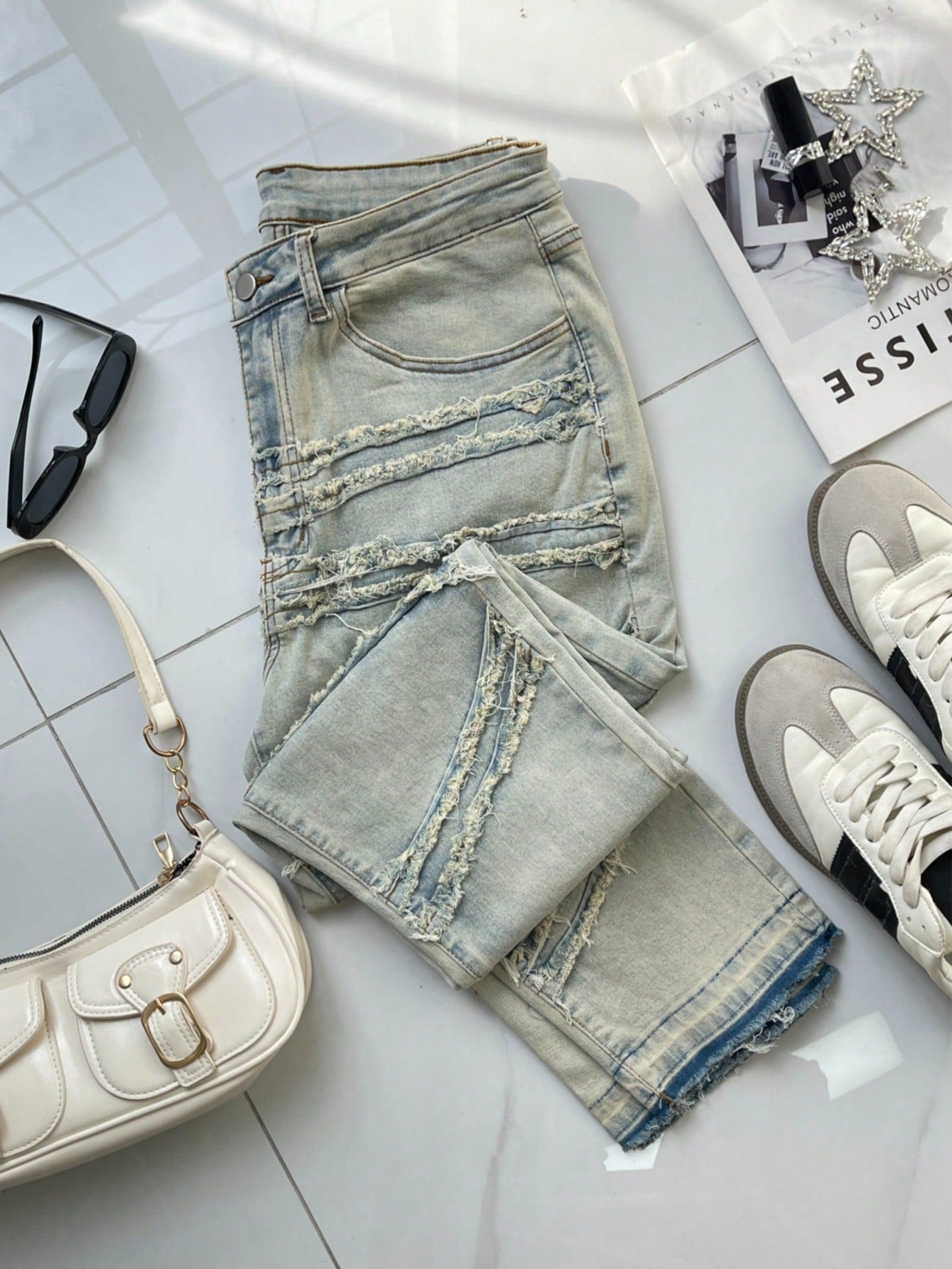 Women's Street Style Multi-Ripped Wide Leg Jeans