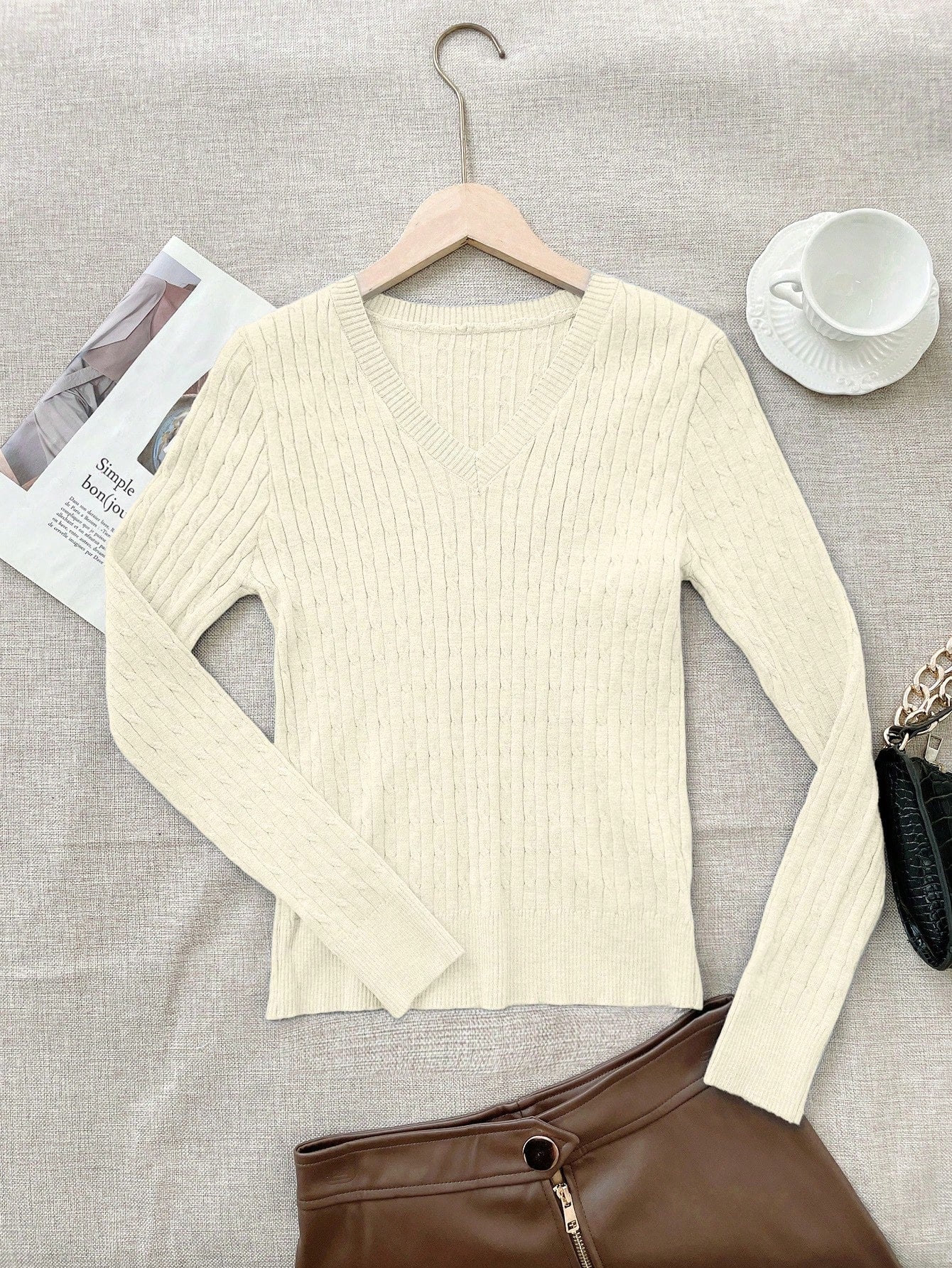 Women's Beige Ribbed Knit Midi Bodycon Dress