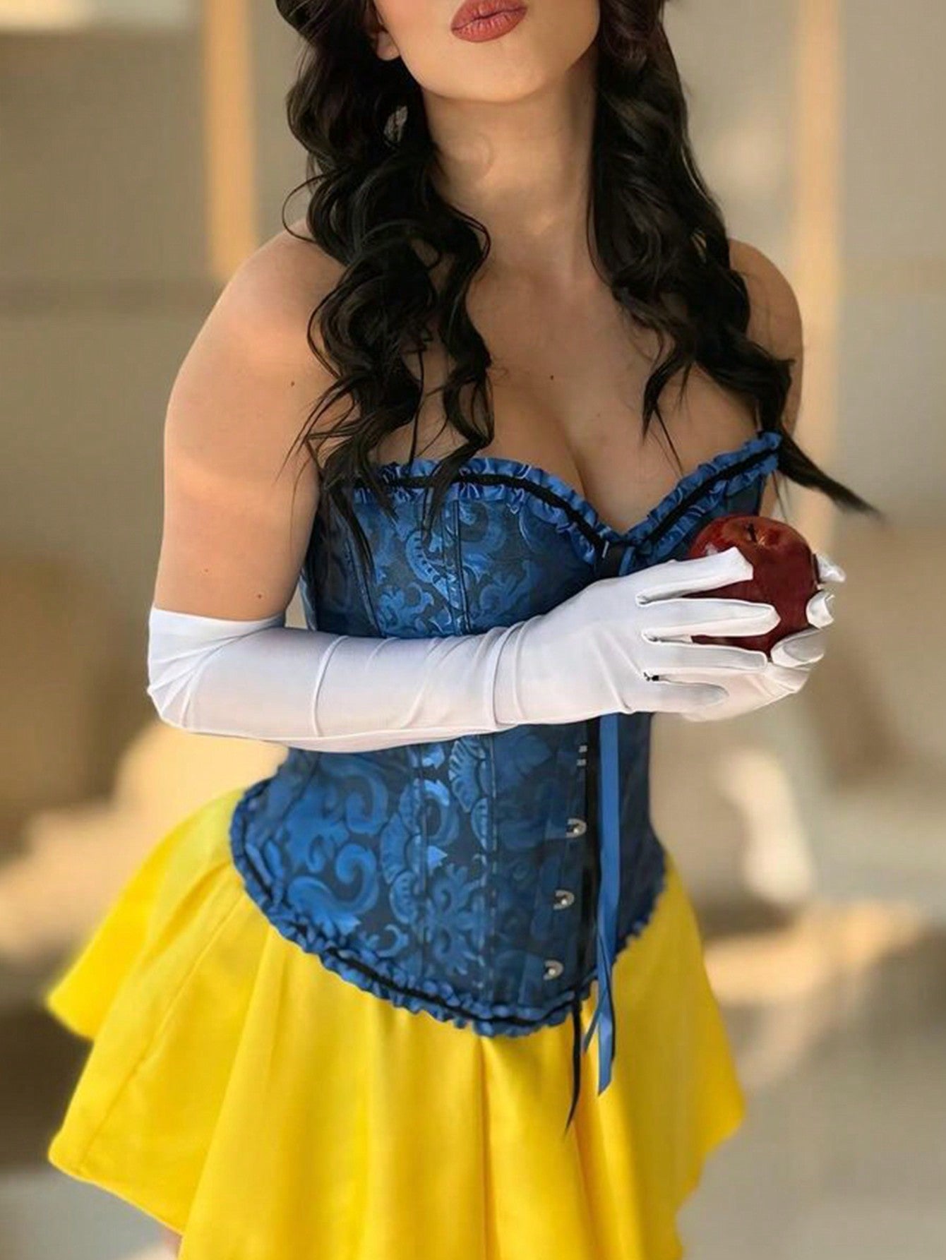 Women's Blue Lace Trim Bustier Crop Top - Strapless Push-Up Corset Style Top, Cosplay & Party Wear