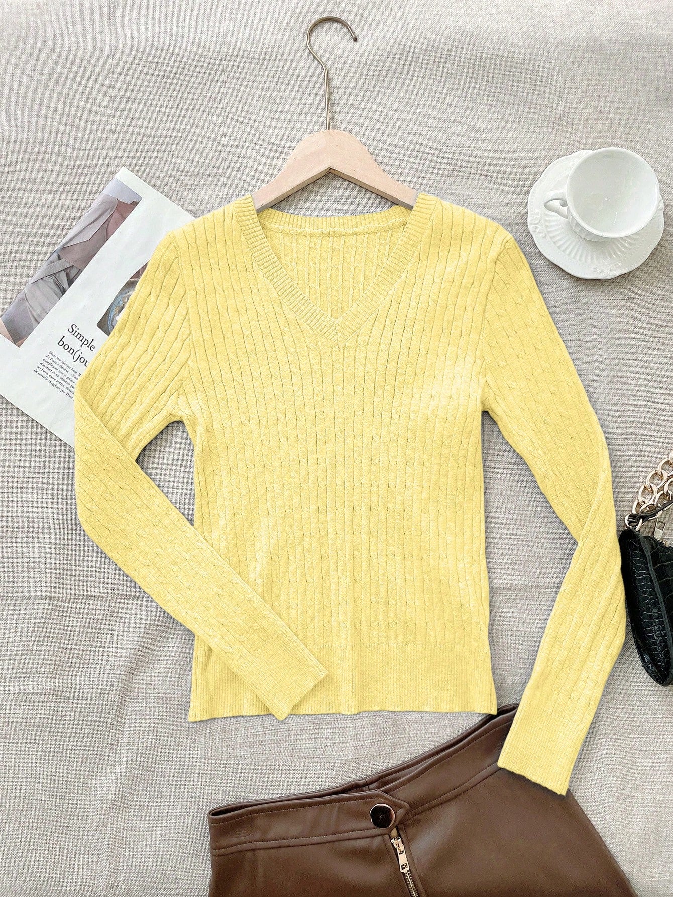 Women's Yellow Ribbed Knit Midi Bodycon Dress