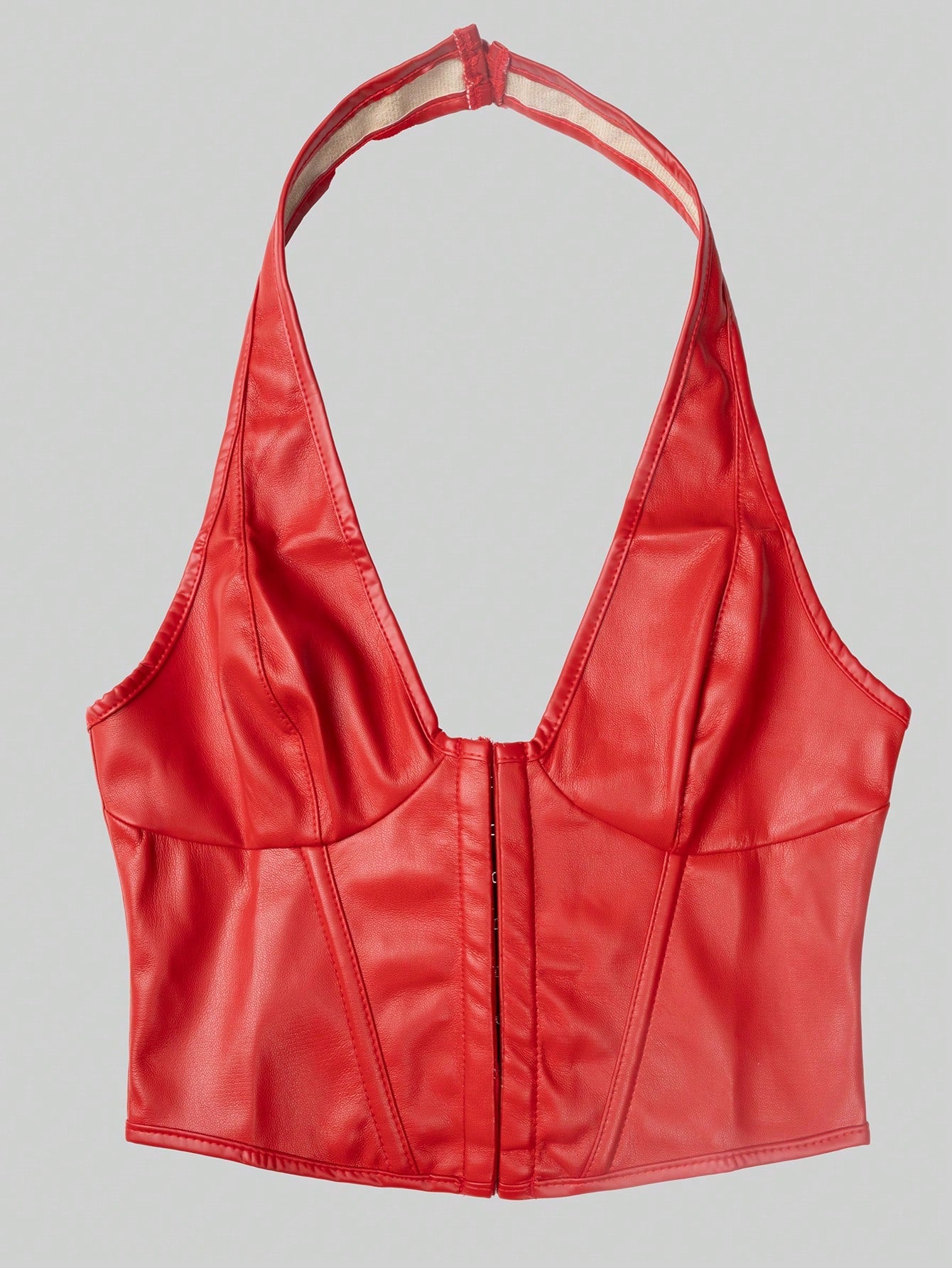 Women's Red Faux Leather Halter Corset Top