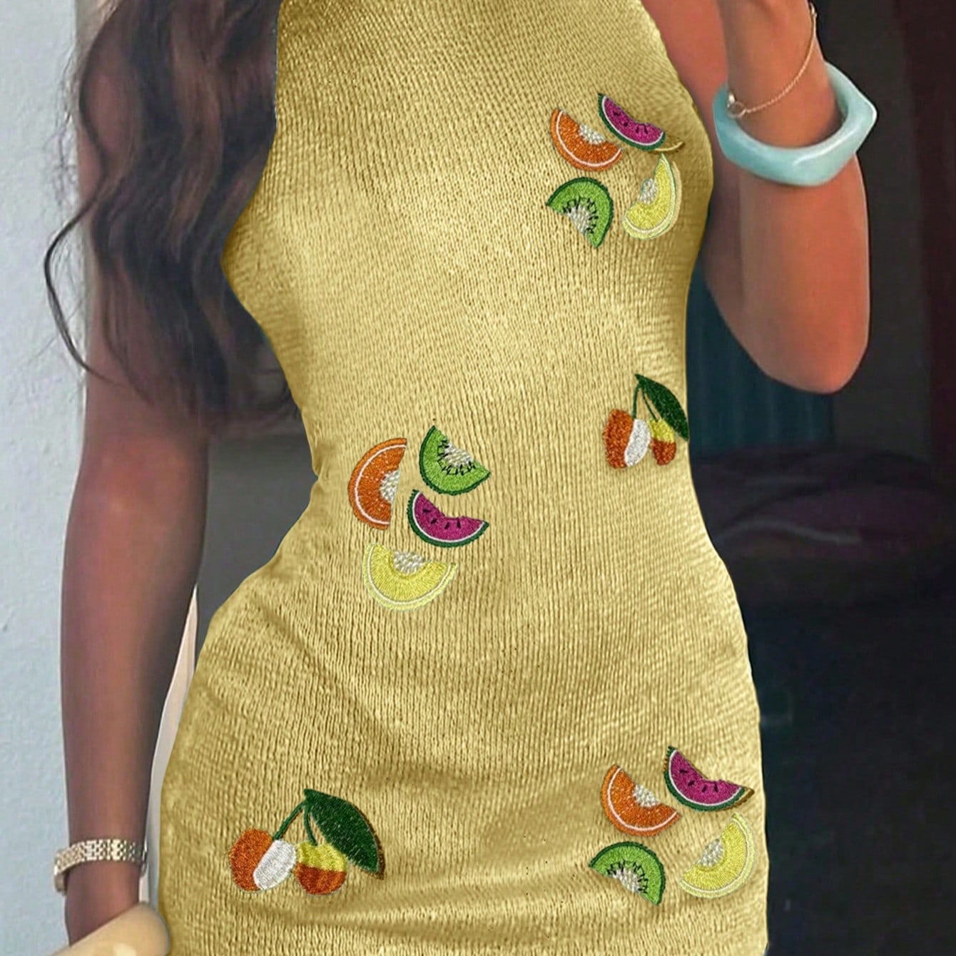 Women's Multi-Color Fruit Embroidery Sleeveless Mini Dress - Casual Tank Dress for Summer & Daily Wear