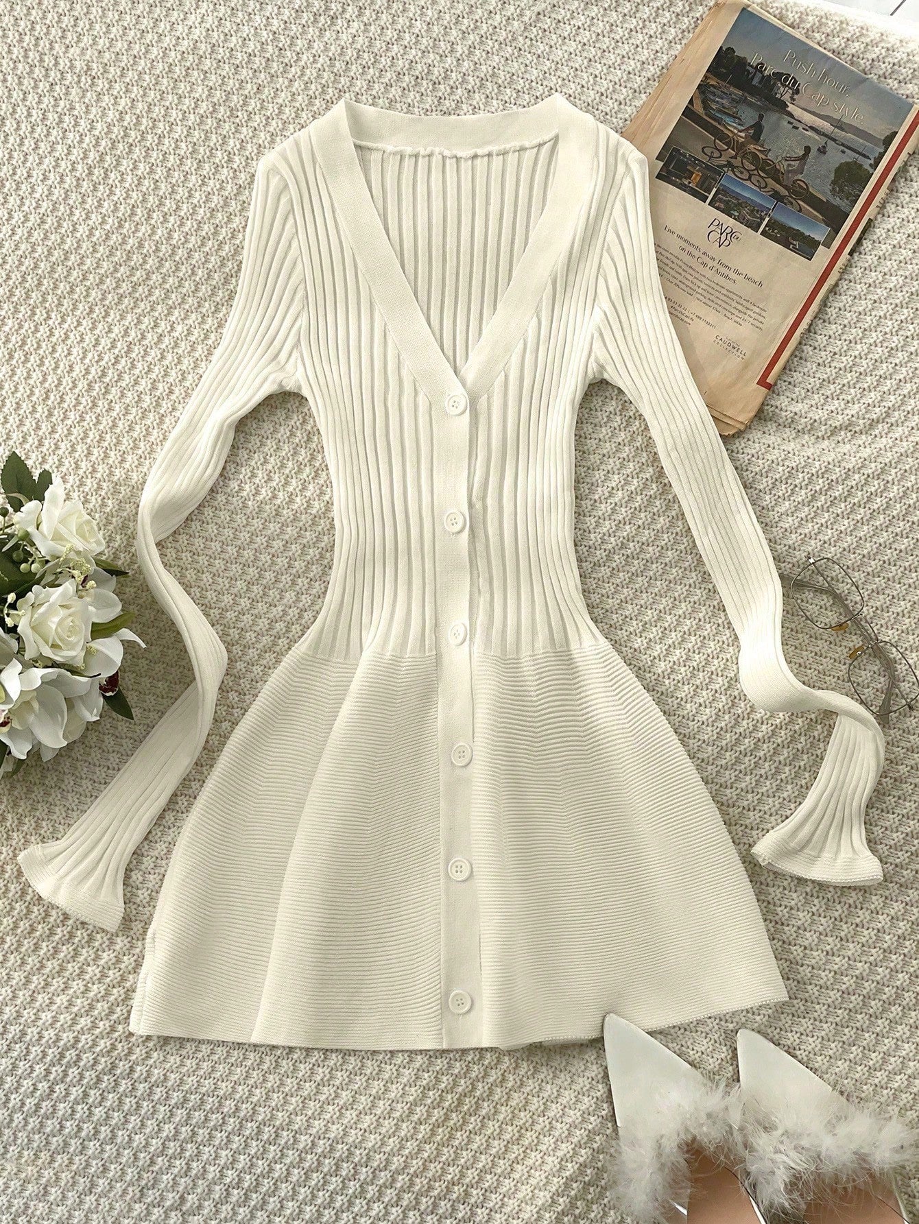 Women's Apricot Ribbed Knit Midi bodycon dress with sleeveless