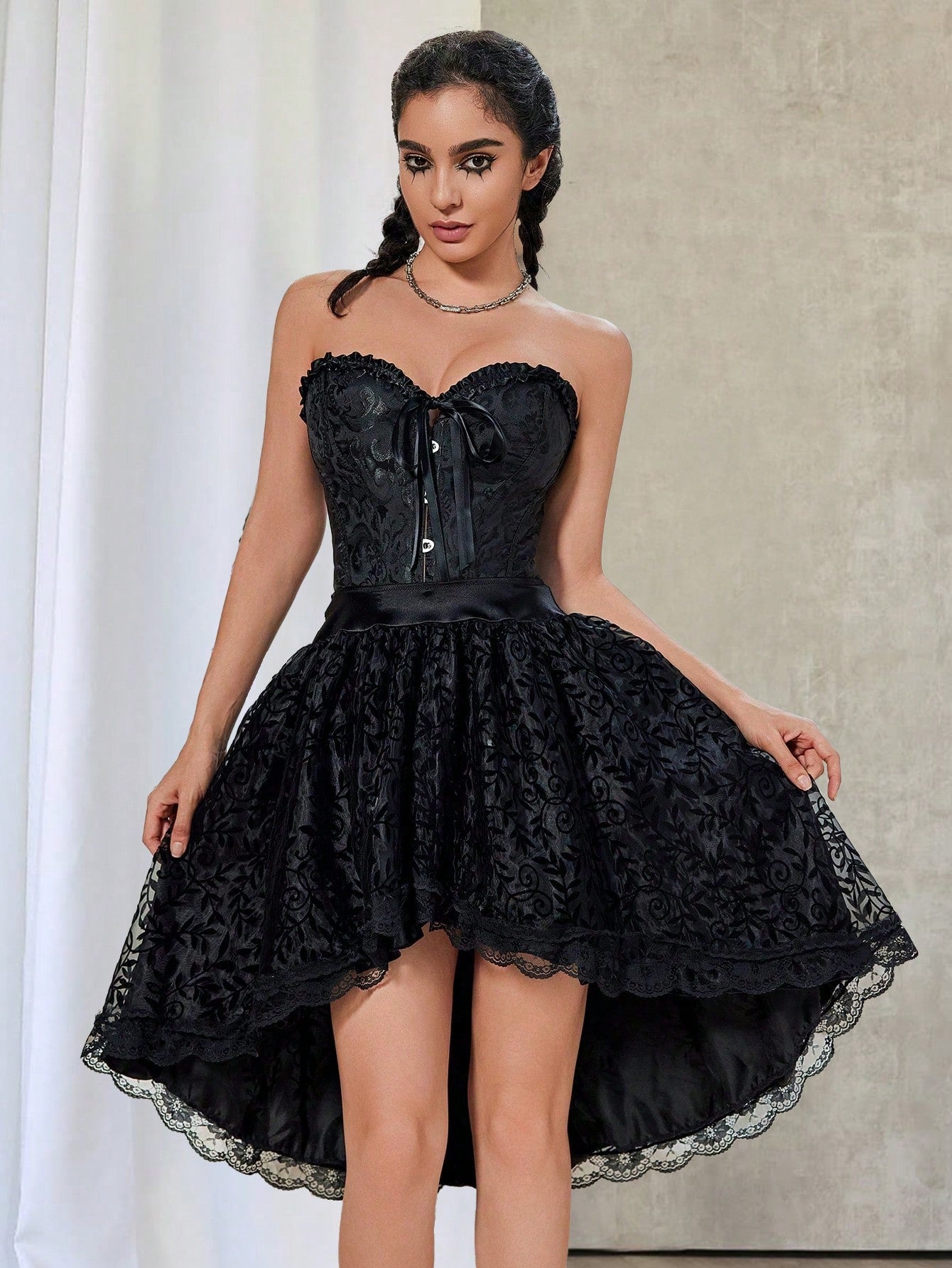 Women's Black Polyester Midi skirt with A-line