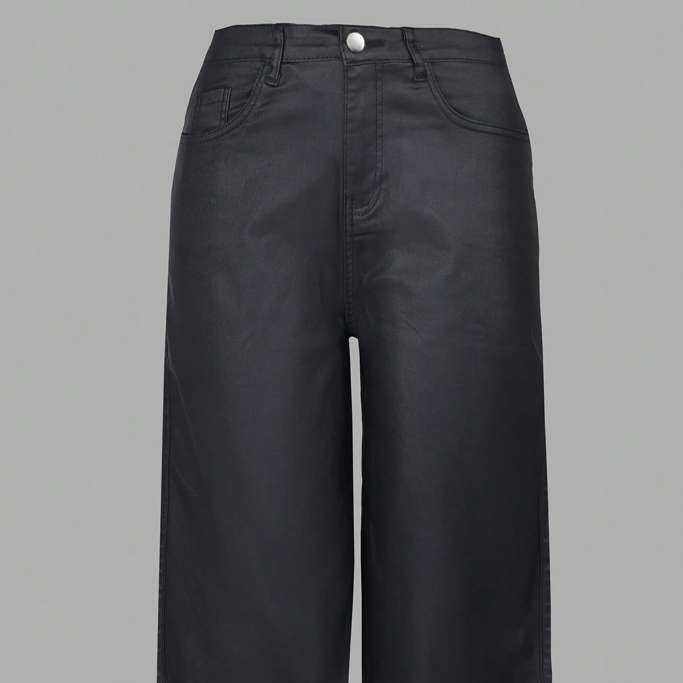 Black High Waist Coated Denim Knee Length Bermuda Shorts