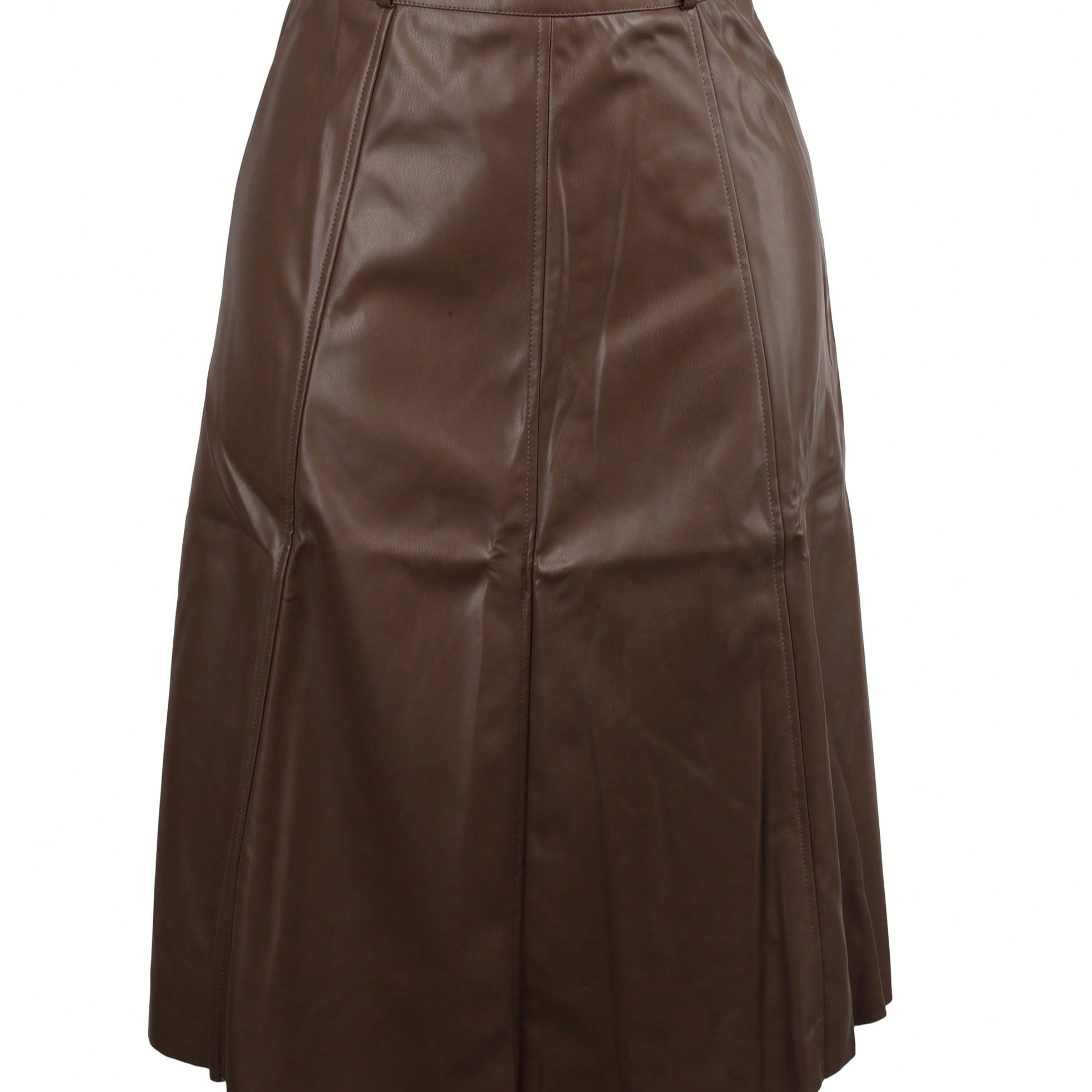 Women's Brown PU Leather A-Line Skirt High Waisted Midi Faux Leather Skirt