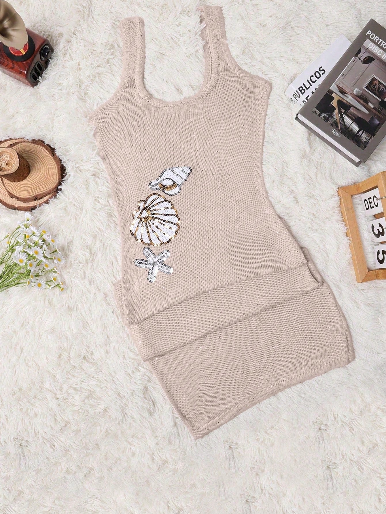 Women's Apricot Ribbed Knit Midi bodycon dress with sleeveless