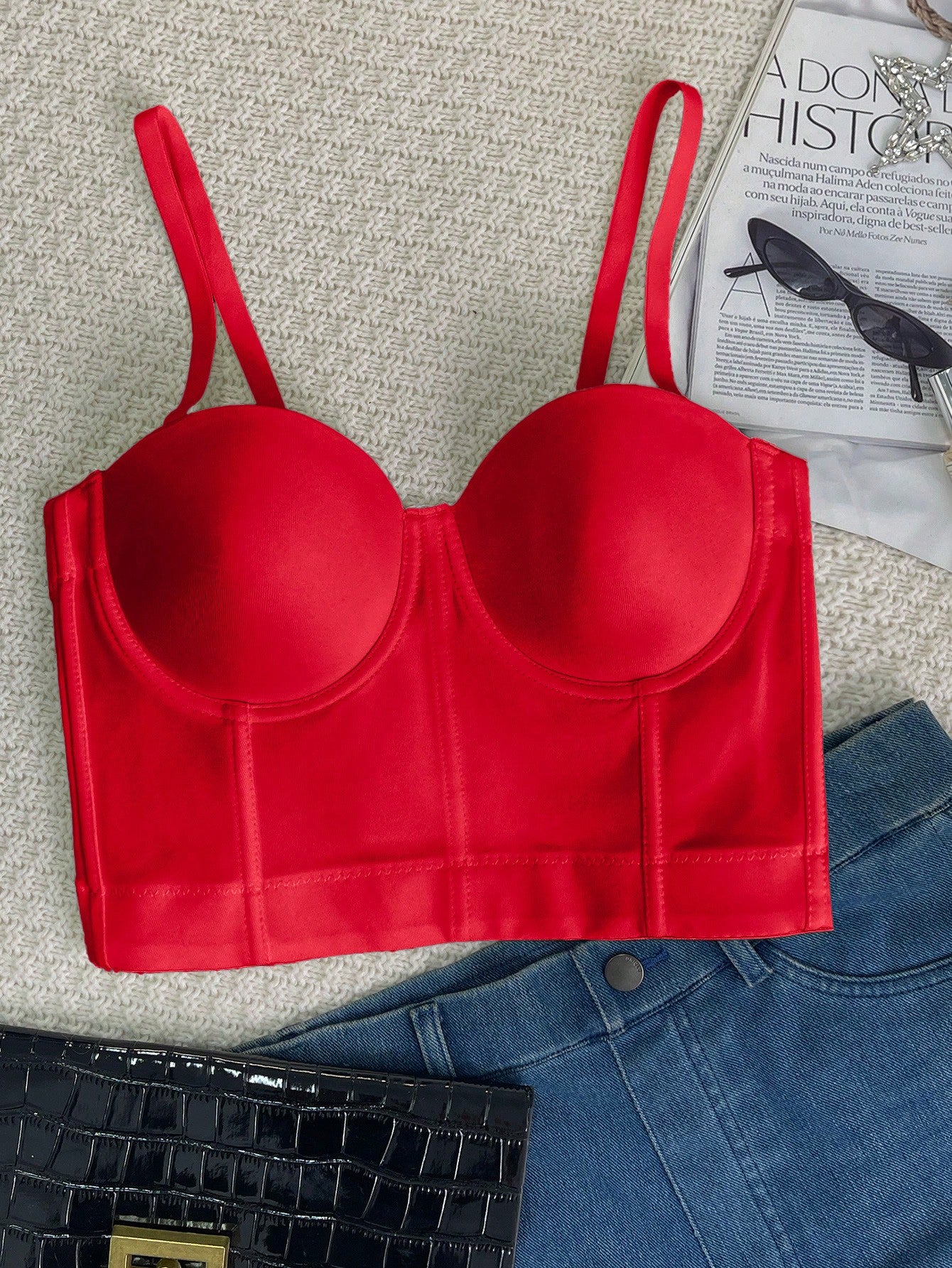 Women's Sexy Red Satin Cami Corset Top Slim Fit Sleeveless Crop Top Wholesale