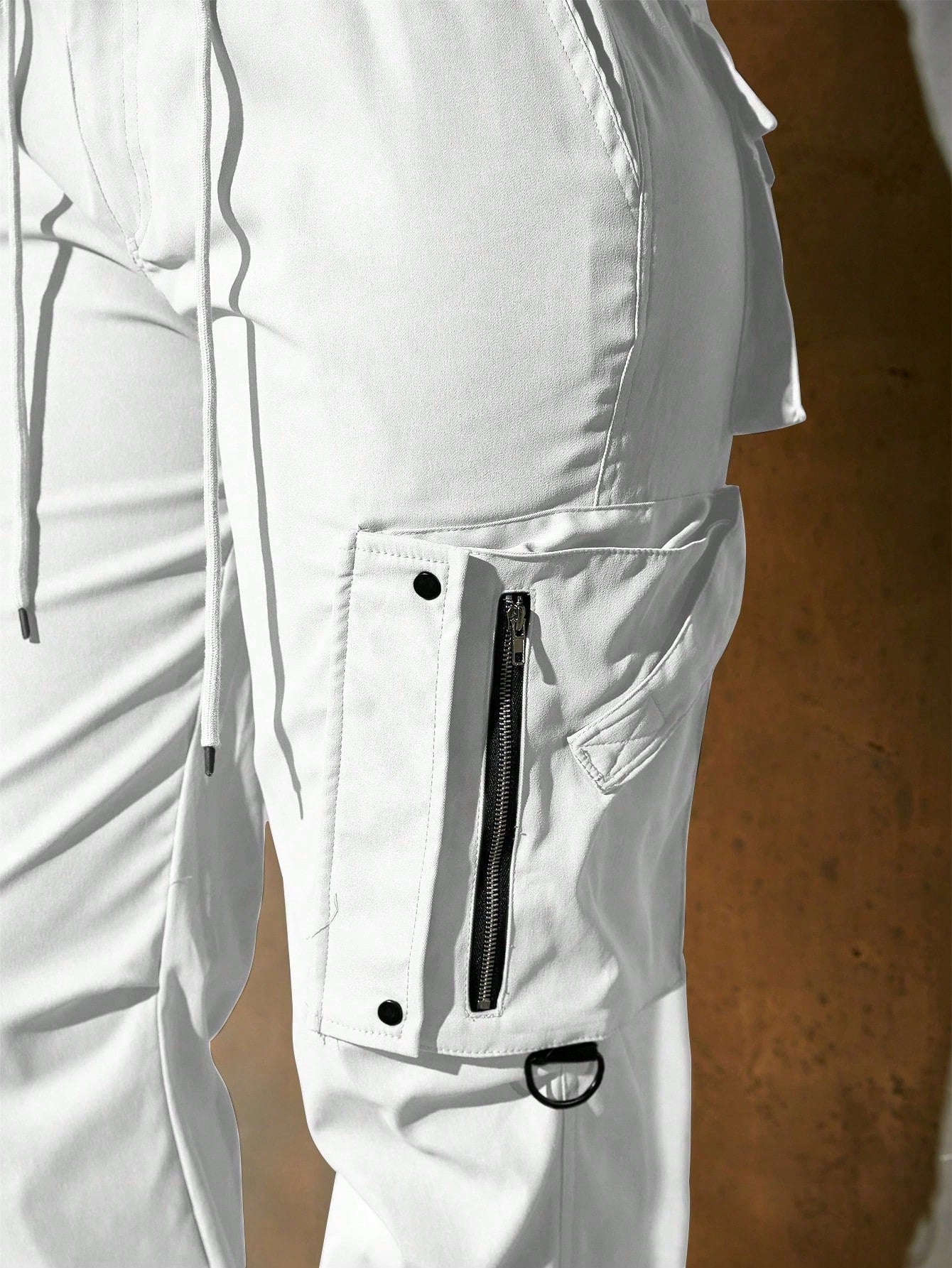 Women's White High Waist Cargo Pants Multi-Pocket Zip Detail Joggers Wholesale