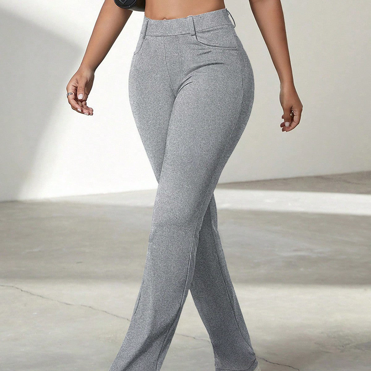 Women's Gray High-Waisted Flare Yoga Pants with Bootcut Leg