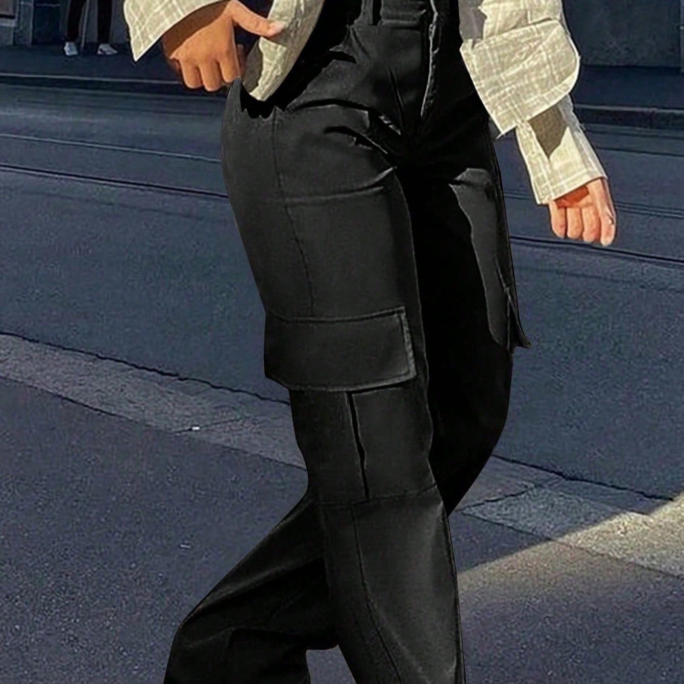 Women's High-Waist Wide-Leg Cargo Pants with Drawstring